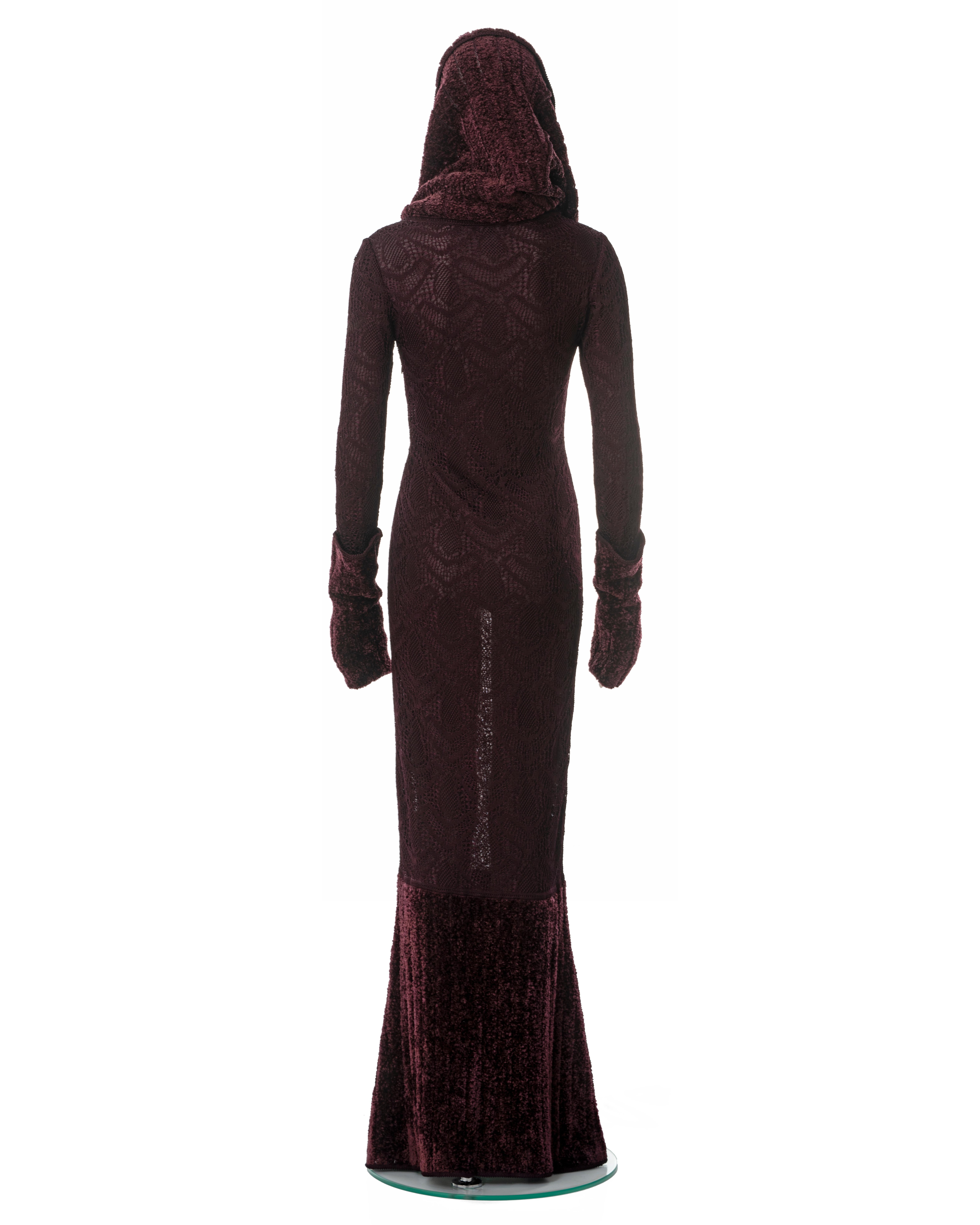 John Galliano burgundy knitted lace and chenille evening dress, fw 1999 6