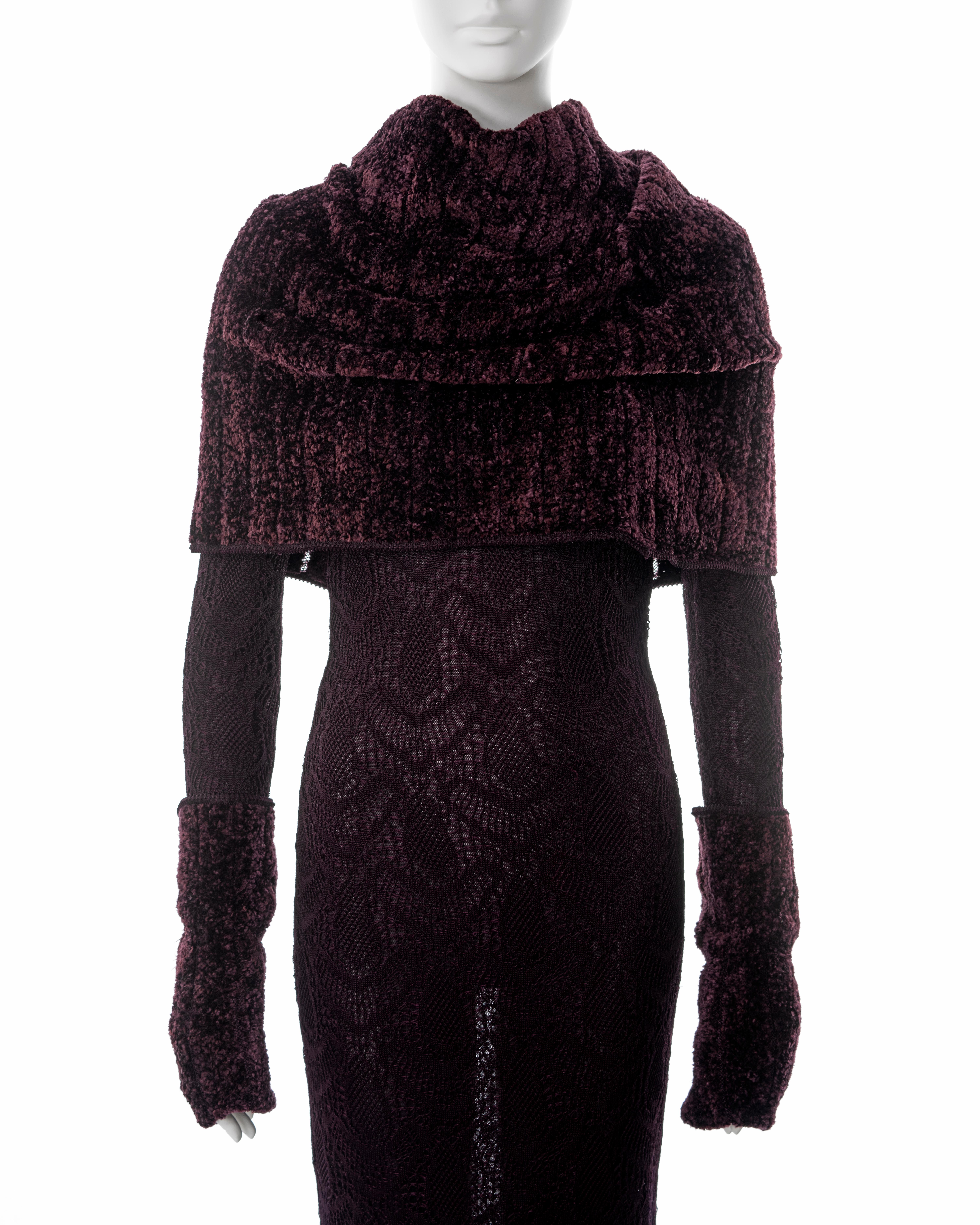 John Galliano burgundy knitted lace and chenille evening dress, fw 1999 1
