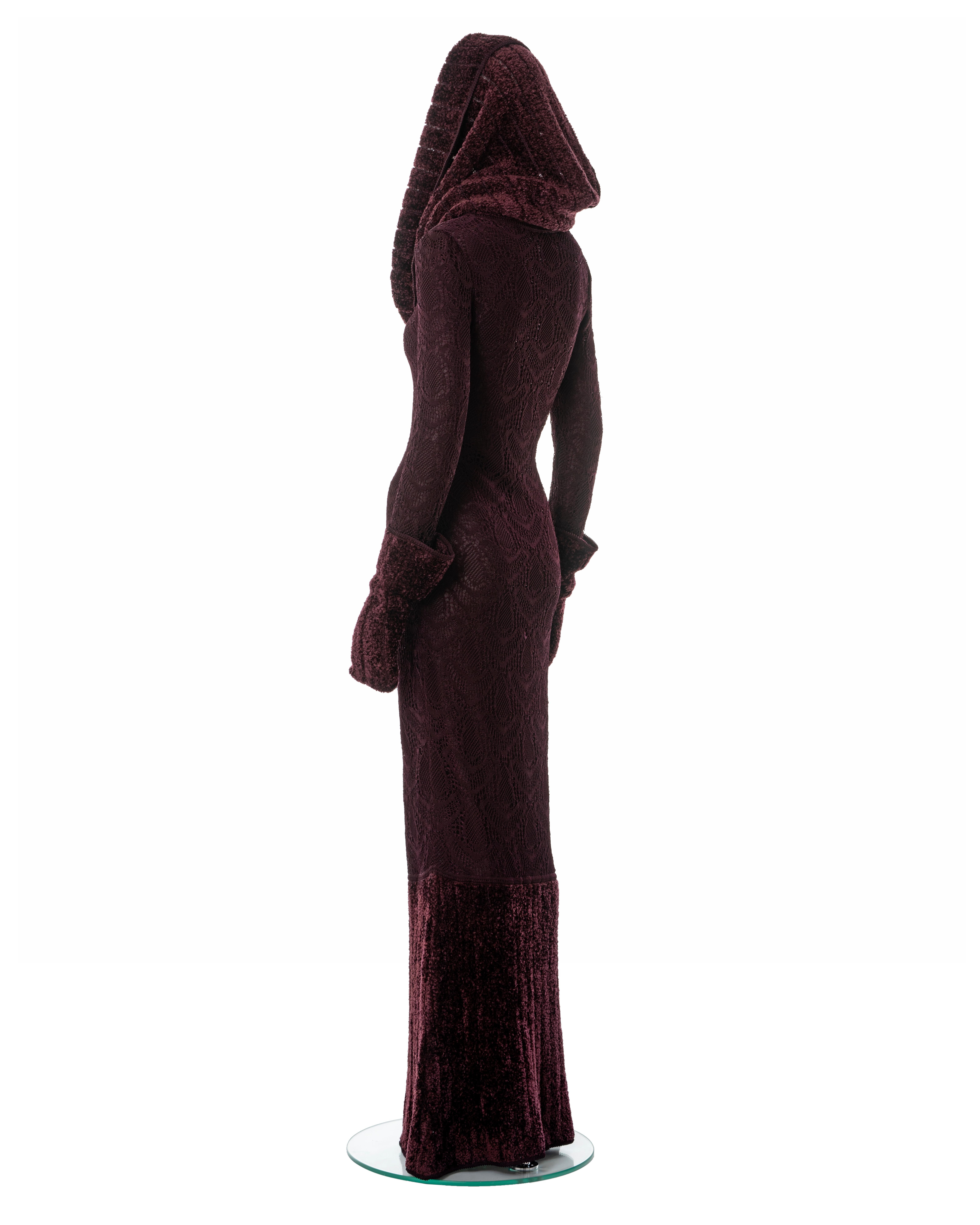 John Galliano burgundy knitted lace and chenille evening dress, fw 1999 4