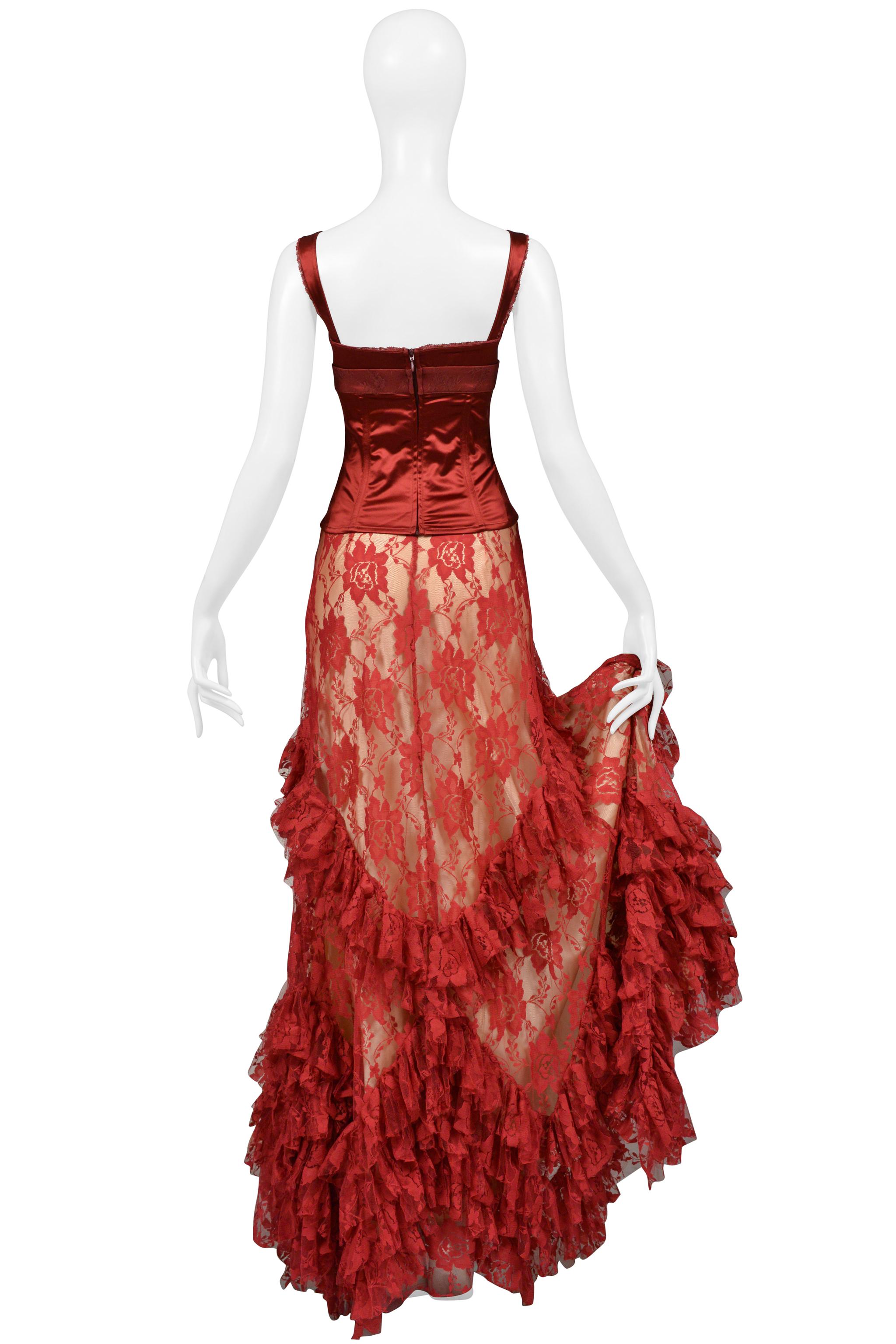 John Galliano Burgundy Lace Ballgown Skirt & Corset Top 5