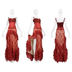 John Galliano Burgundy Lace Ballgown Skirt & Corset Top
