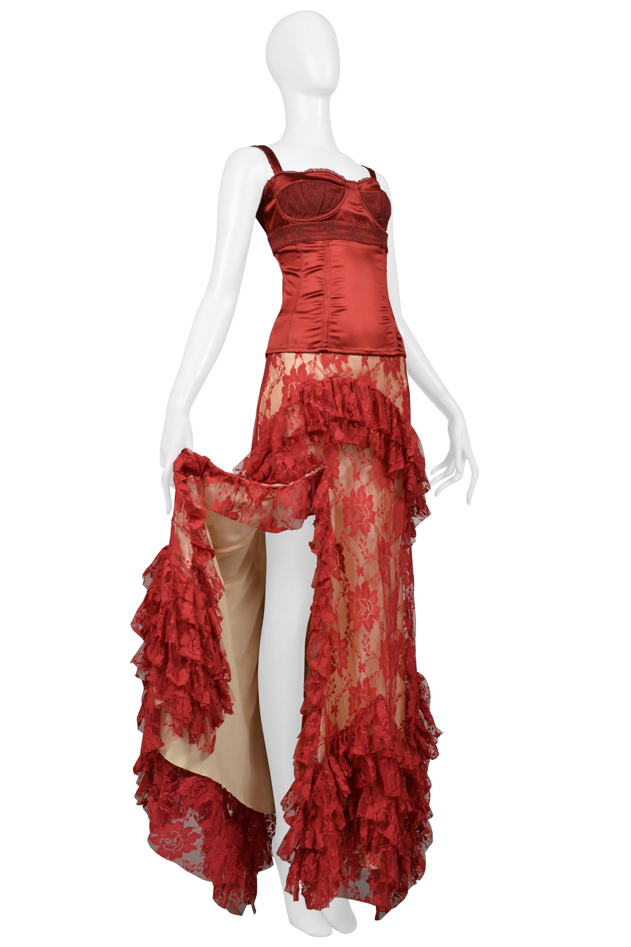 John Galliano Burgundy Lace Ballgown Skirt & Corset Top In Good Condition In Los Angeles, CA