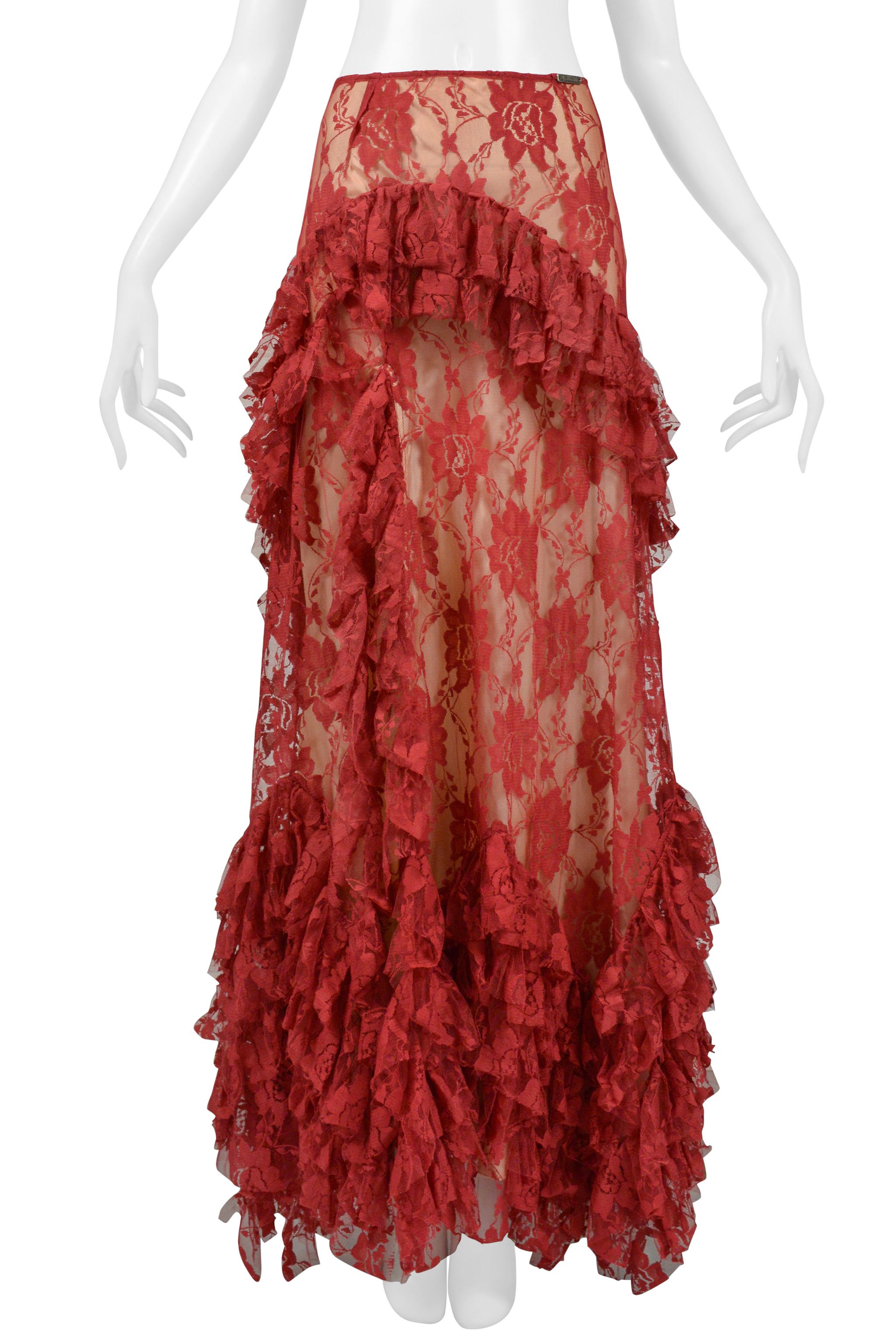 John Galliano Burgundy Lace Ballgown Skirt & Corset Top For Sale 1