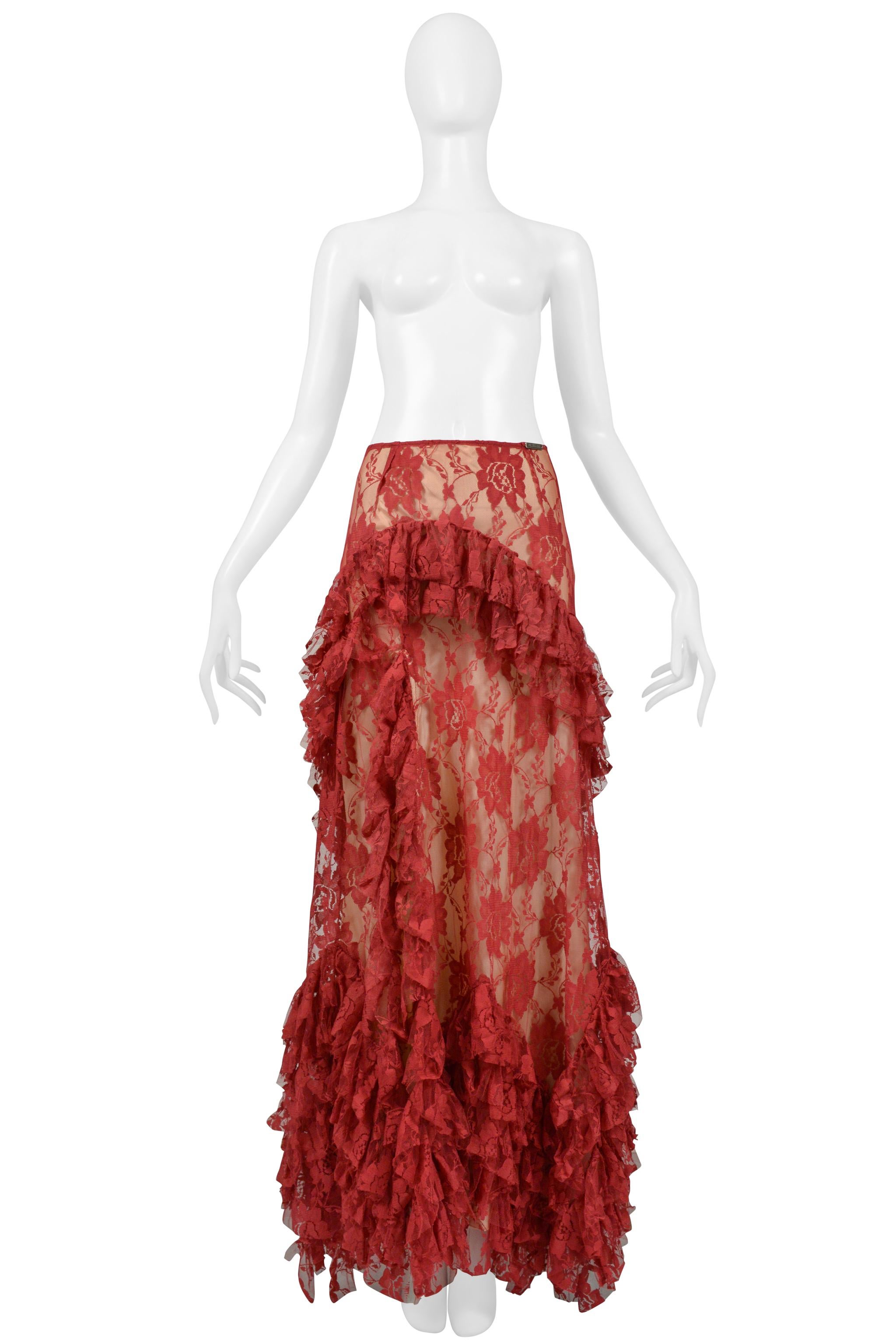 John Galliano Burgundy Lace Ballgown Skirt & Corset Top For Sale 2