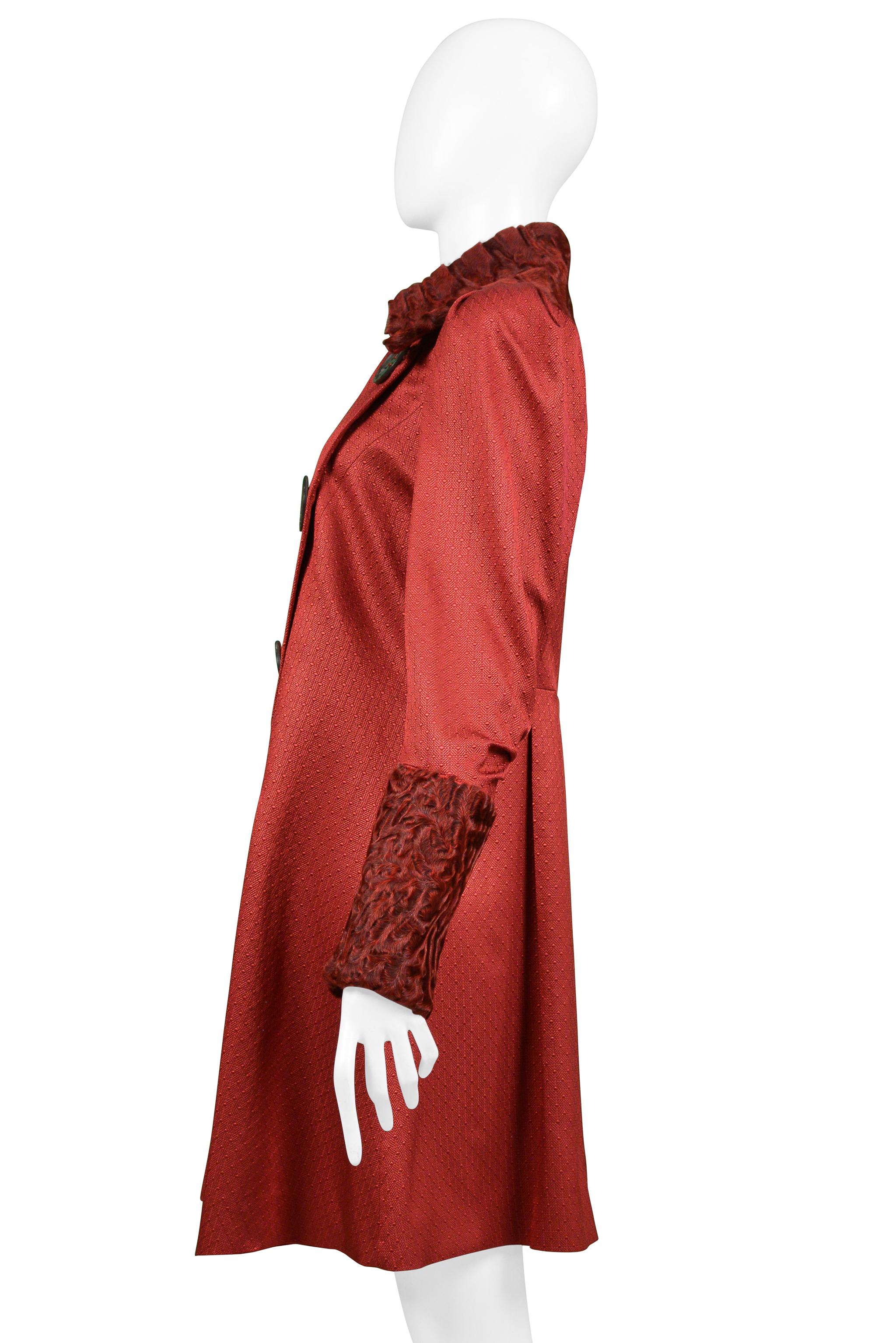John Galliano Burgundy Red Coat With Curly Lamb Collar And Cuffs 2007 For Sale 1