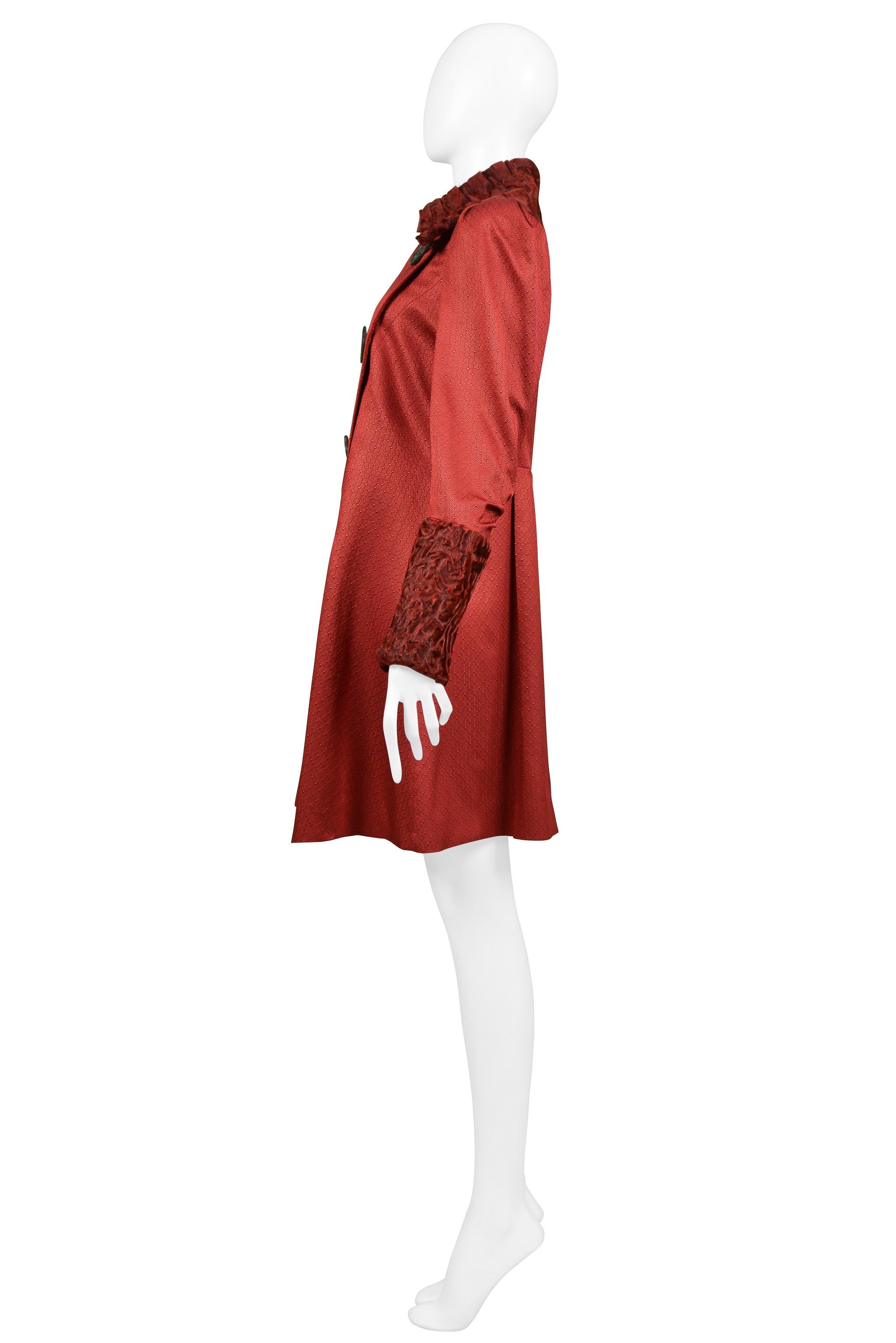 John Galliano Burgundy Red Coat With Curly Lamb Collar And Cuffs 2007 For Sale 2