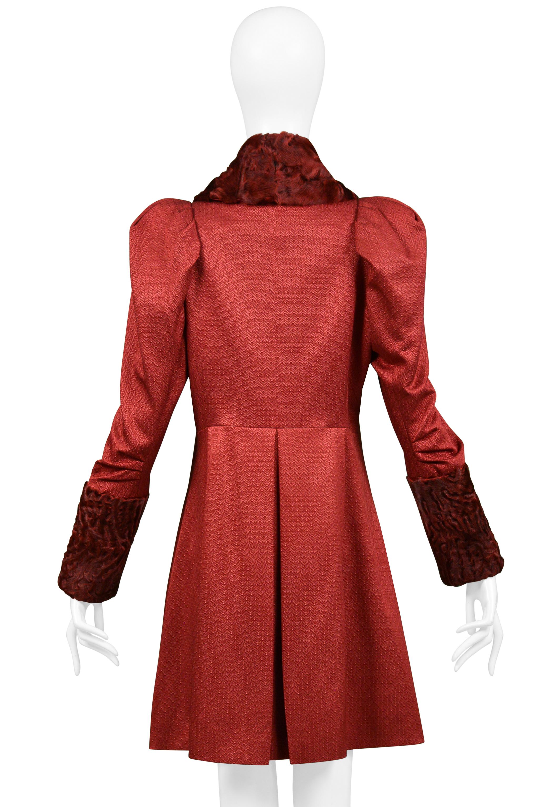 John Galliano Burgundy Red Coat With Curly Lamb Collar And Cuffs 2007 For Sale 3