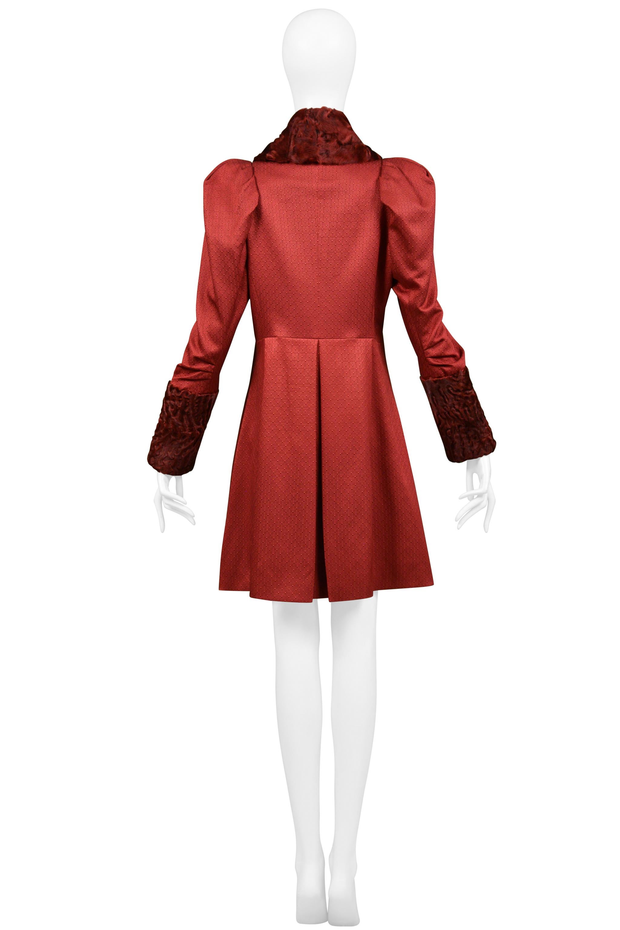 John Galliano Burgundy Red Coat With Curly Lamb Collar And Cuffs 2007 For Sale 4