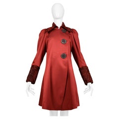 John Galliano Burgundy Red Coat With Curly Lamb Collar And Cuffs 2007