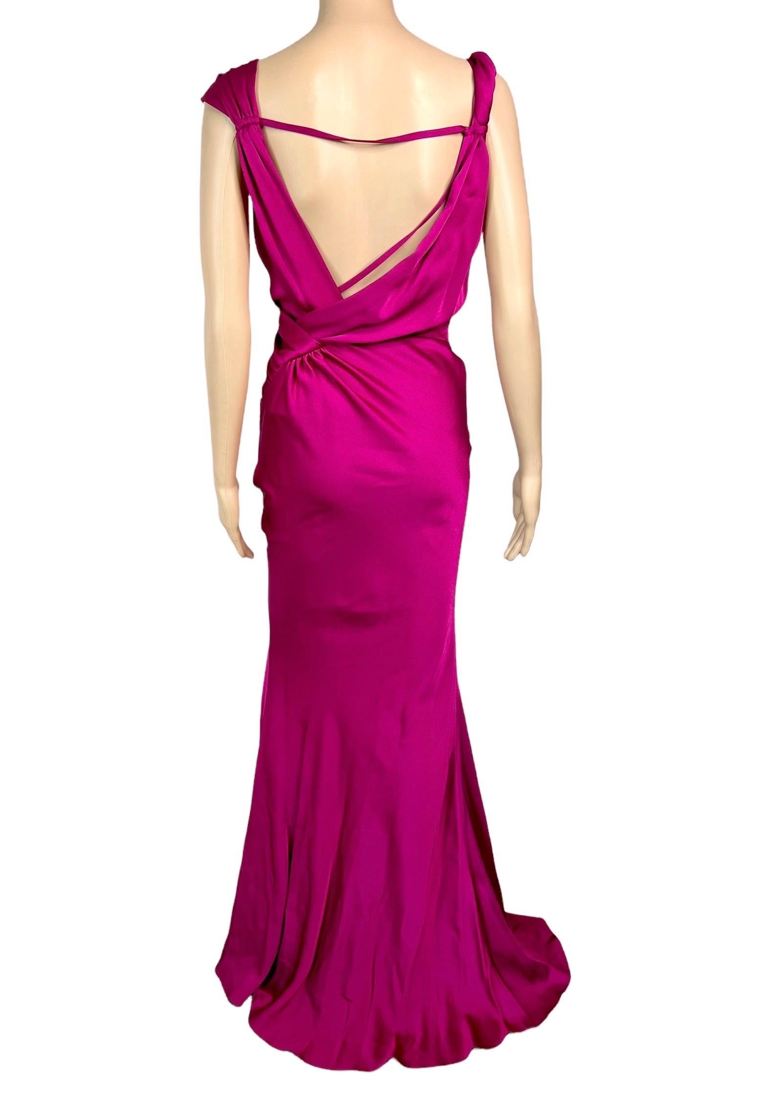 Purple John Galliano Bustier Open Back Slit Evening Dress Gown