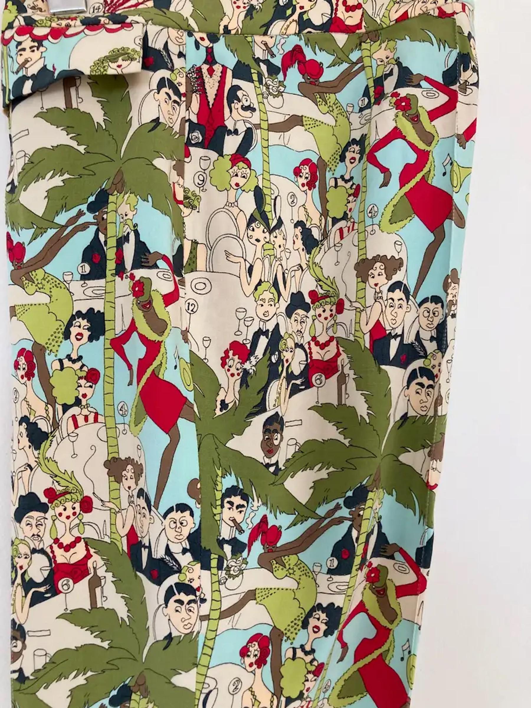John Galliano Cafe Society Print Vintage Pants, Rare Trousers, 1999's For Sale 5