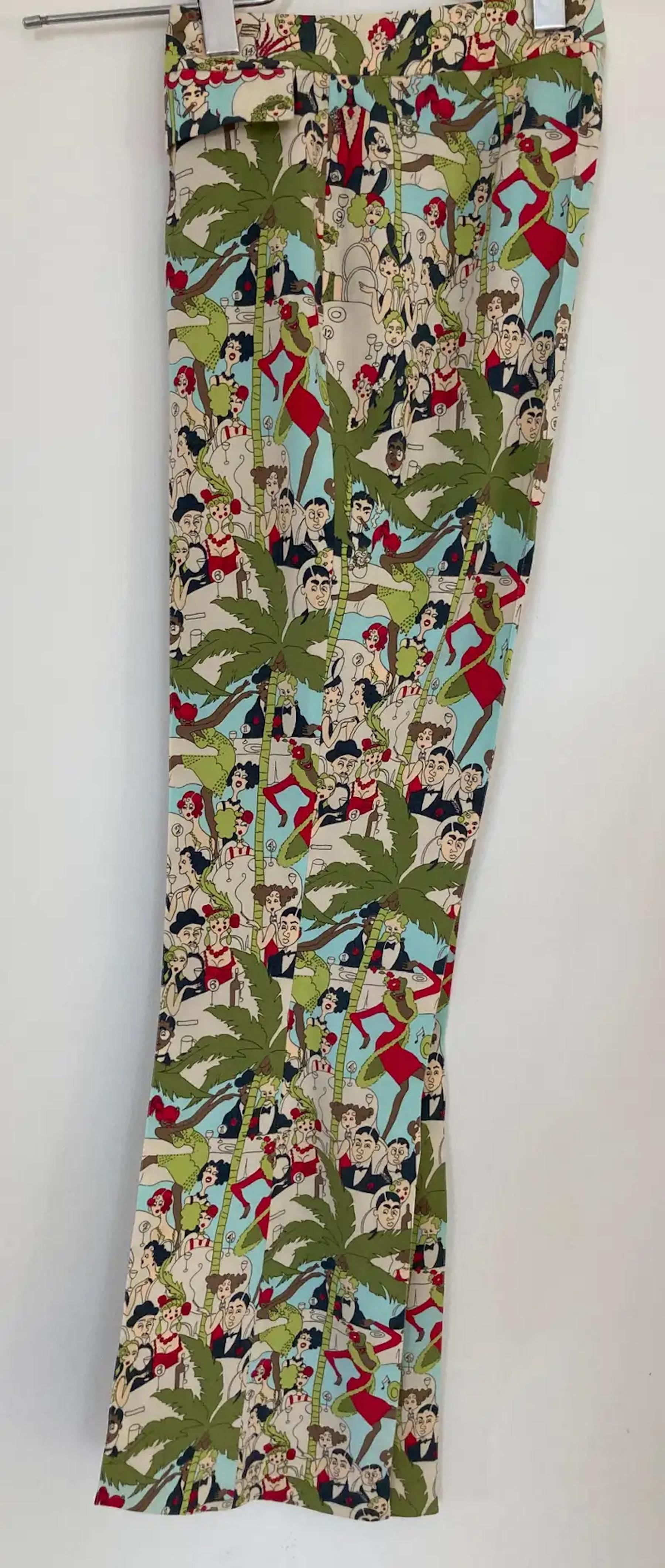 John Galliano Cafe Society Print Vintage Pants, Rare Trousers, 1999's For Sale 6