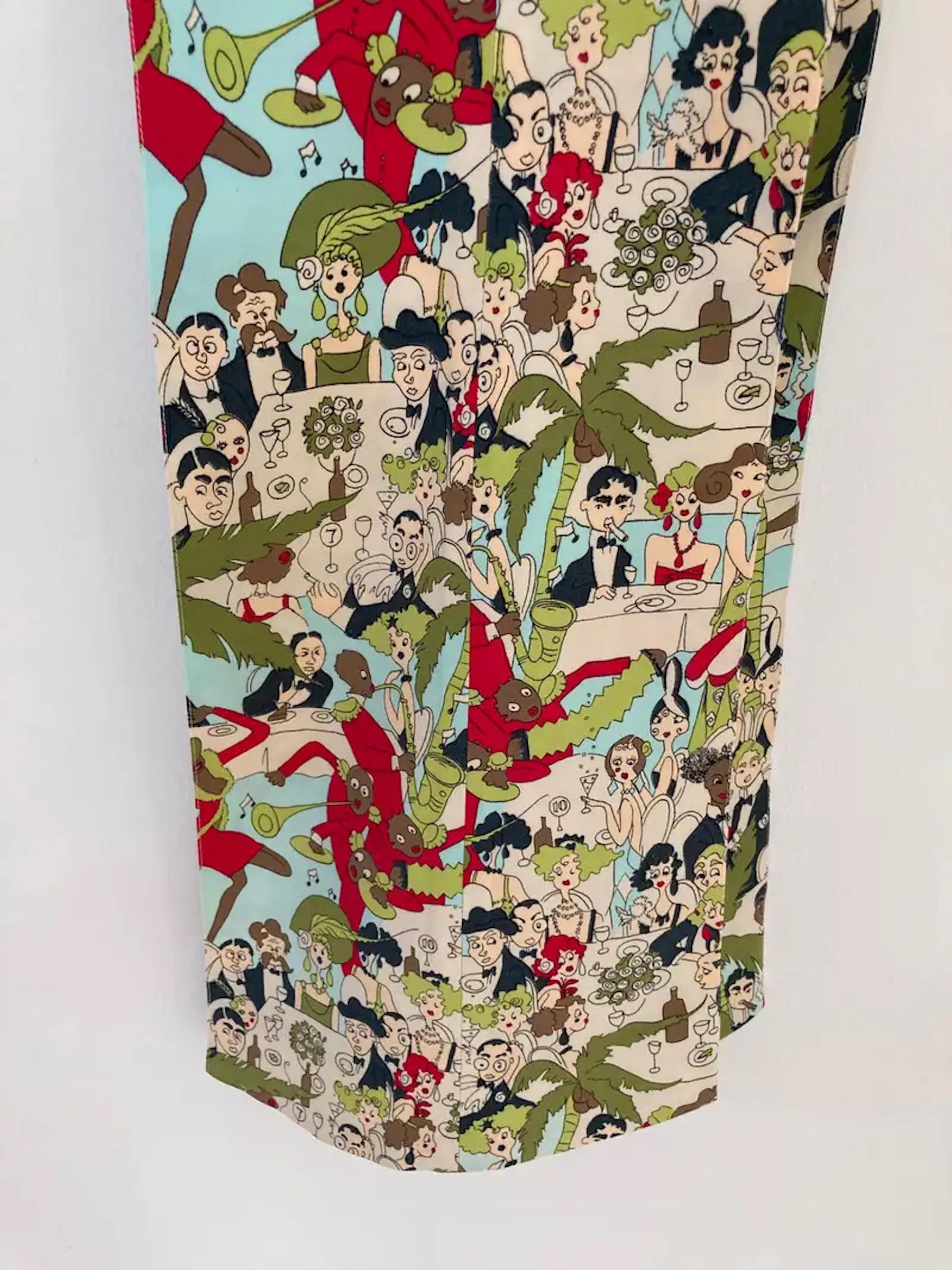 John Galliano Cafe Society Print Vintage Pants, Rare Trousers, 1999's For Sale 11