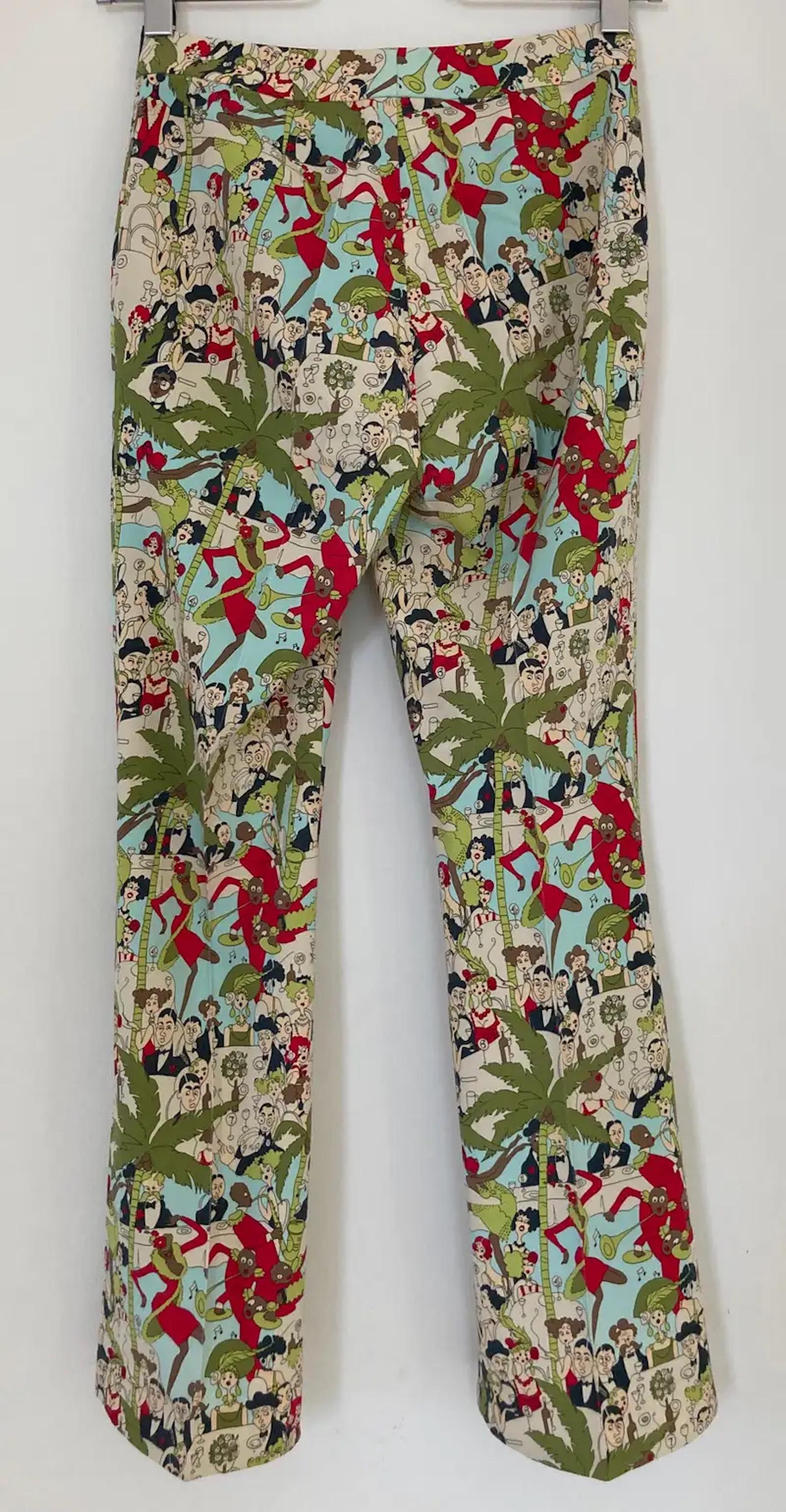 John Galliano Cafe Society Print Vintage Pants, Rare Trousers, 1999's In Excellent Condition For Sale In North Hollywood, CA