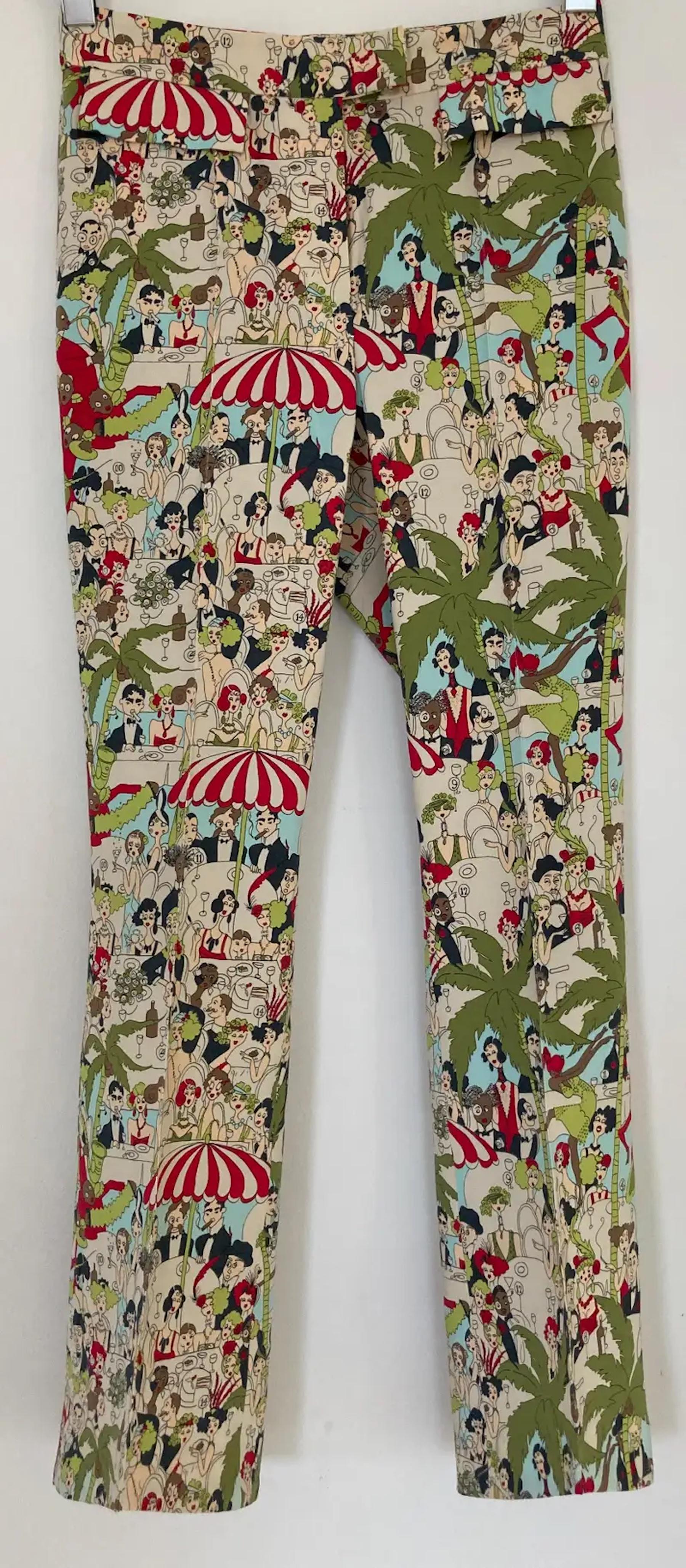 John Galliano Pantalon vintage à imprimé Cafe Society, pantalon rare, années 1999 en vente 1