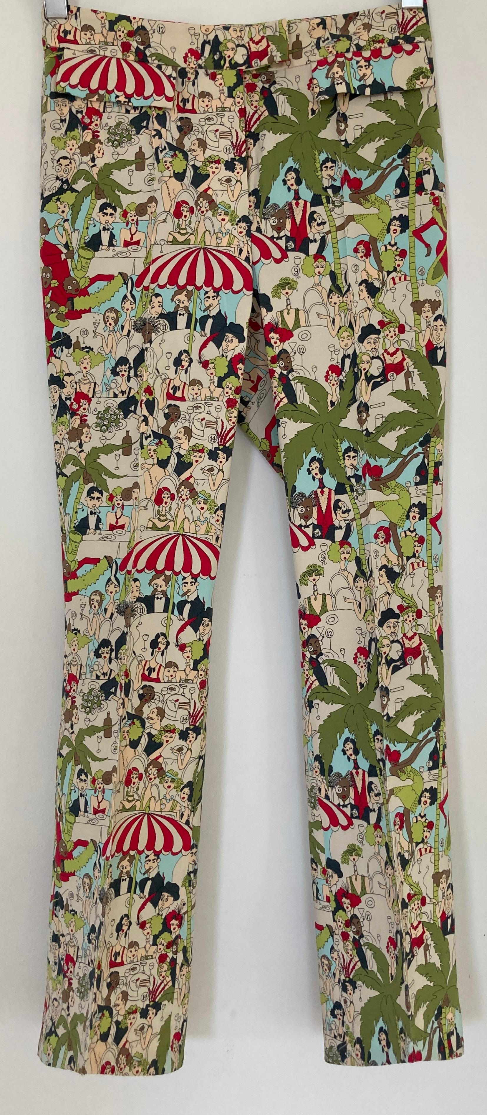 John Galliano Pantalon vintage à imprimé Cafe Society, pantalon rare, années 1999 en vente 8