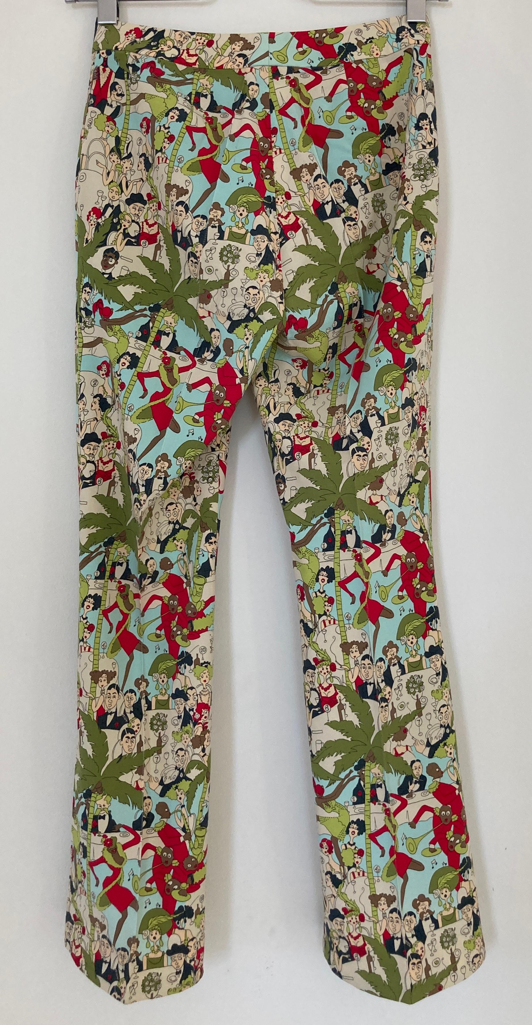 John Galliano Pantalon vintage à imprimé Cafe Society, pantalon rare, années 1999 en vente 9