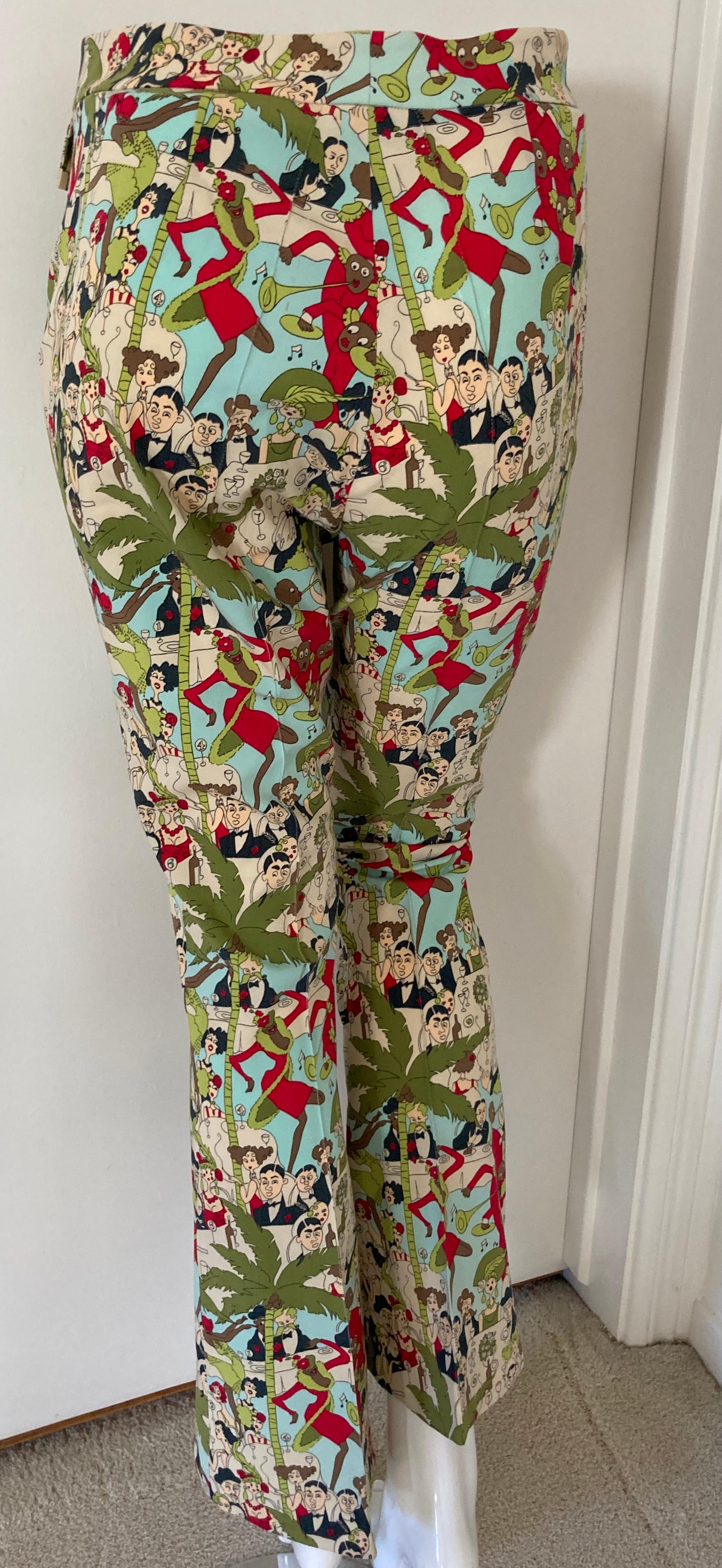 Modern John Galliano Cafe Society Print Vintage Pants, Rare Trousers, 1999's For Sale