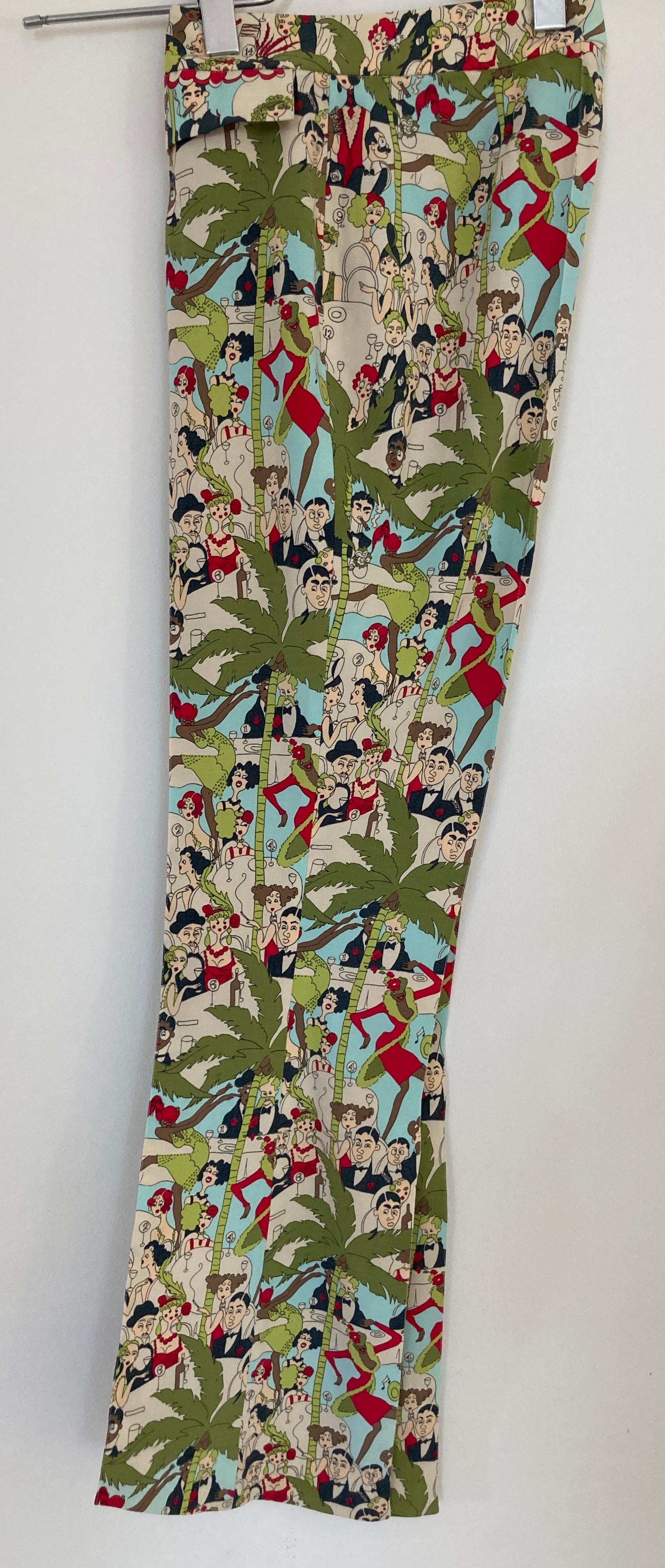 Tissu John Galliano Pantalon vintage à imprimé Cafe Society, pantalon rare, années 1999 en vente