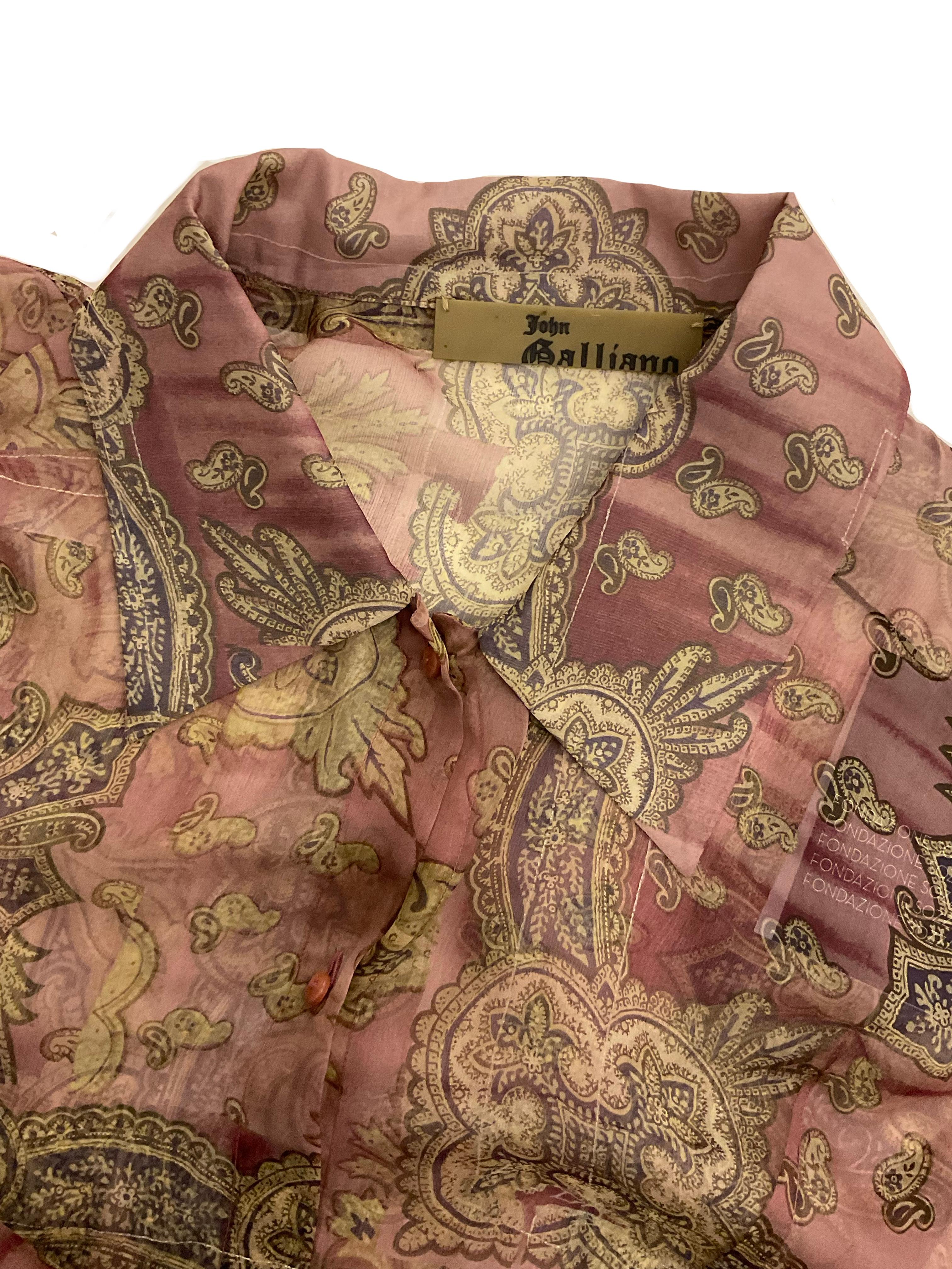 Women's JOHN GALLIANO silk chiffon shirt with paisley print season FW 2006 For Sale