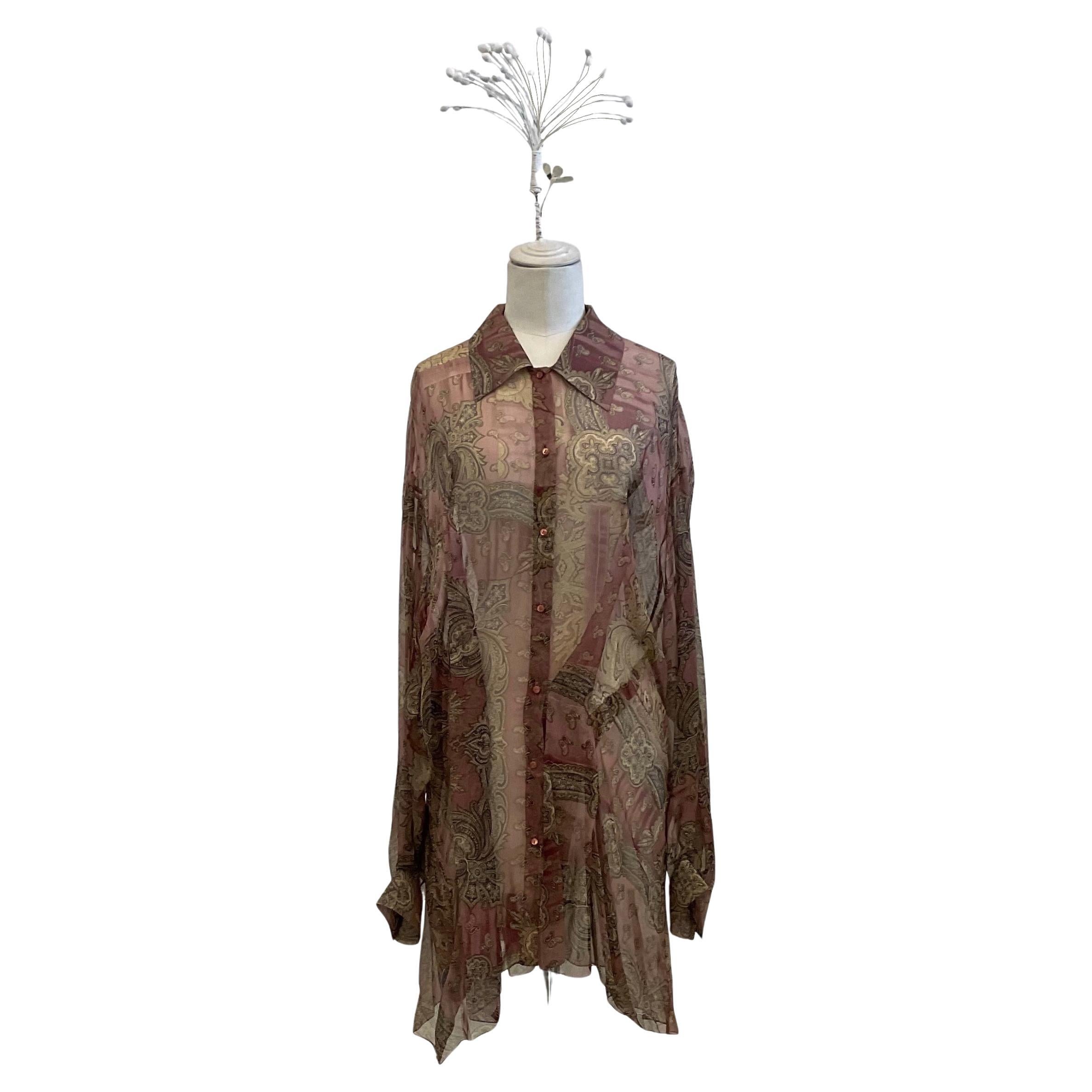 JOHN GALLIANO silk chiffon shirt with paisley print season FW 2006 For Sale