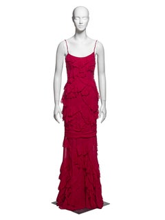 John Galliano Cerise Draped Silk Chiffon Evening Dress with Flounces, SS 2006