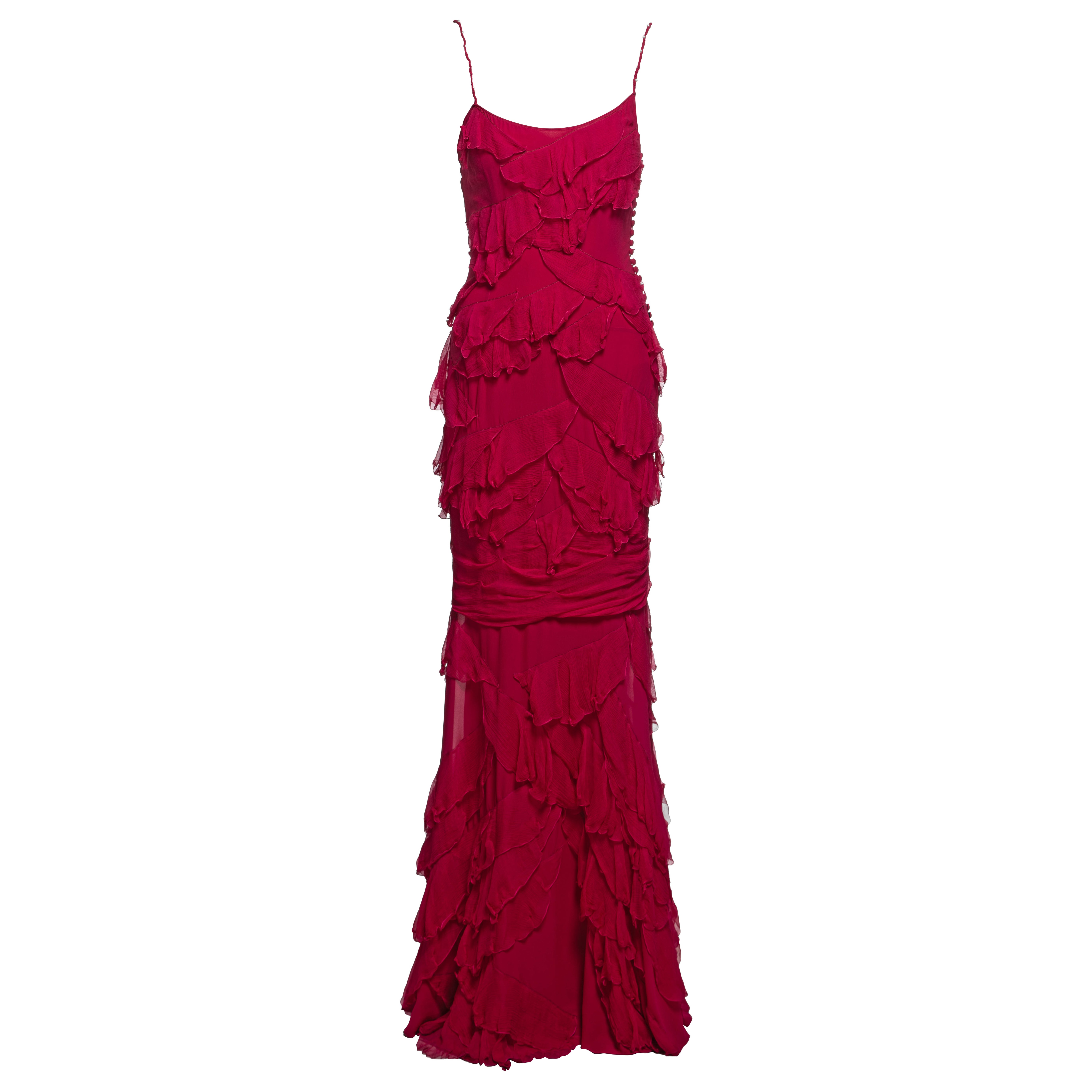 Robe de soirée en mousseline de soie drapée « Cerise » de John Galliano, avec volants, collection printemps-été 2006