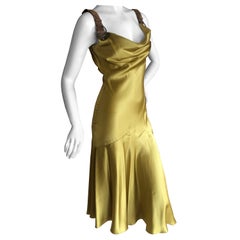 John Galliano Chartreuse Silk Charmeuse Cocktail Dress with Leather Straps