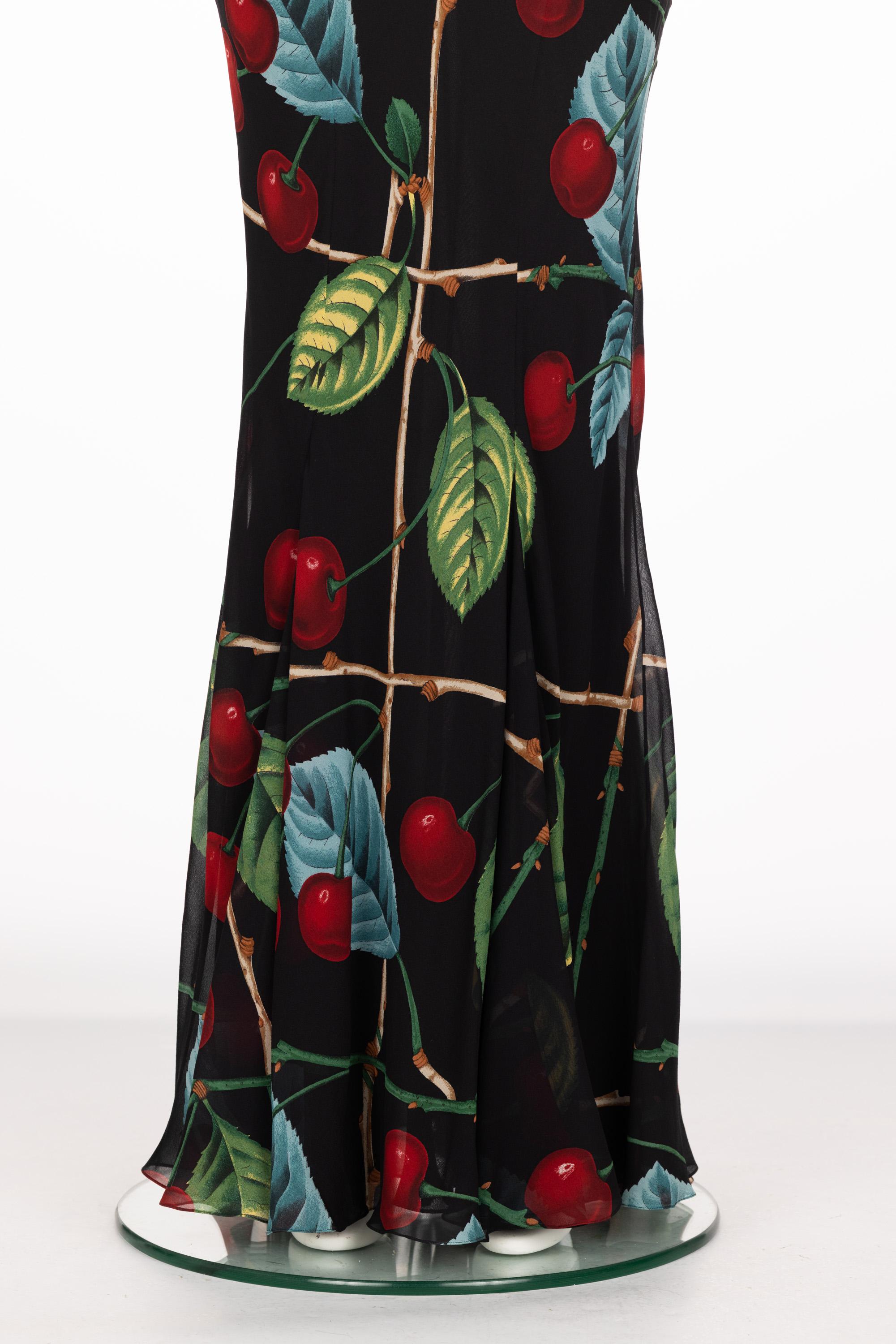 John Galliano Cherry Print Silk Maxi Skirt F/W 2003 For Sale 6