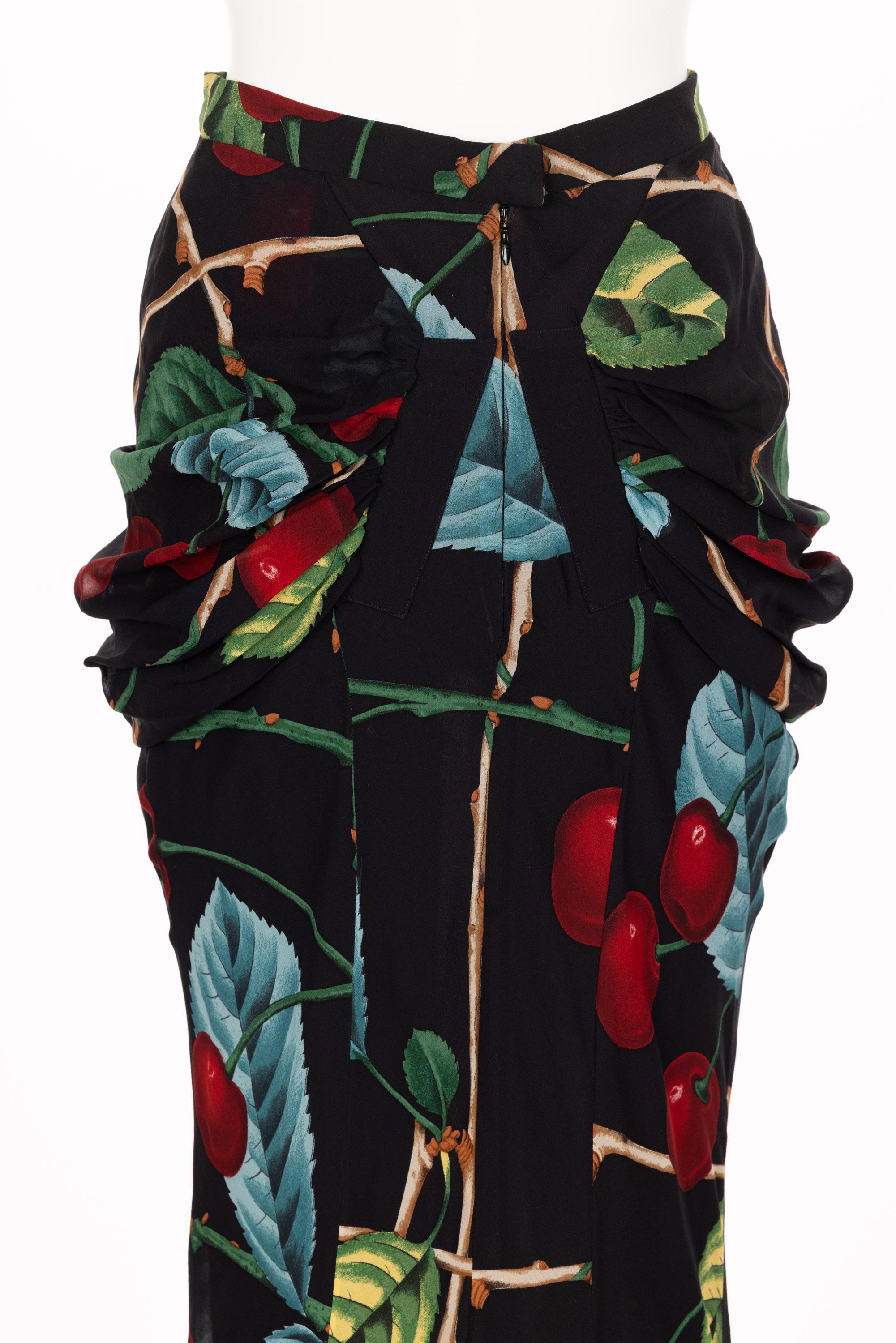 John Galliano Cherry Print Silk Maxi Skirt F/W 2003 For Sale 2