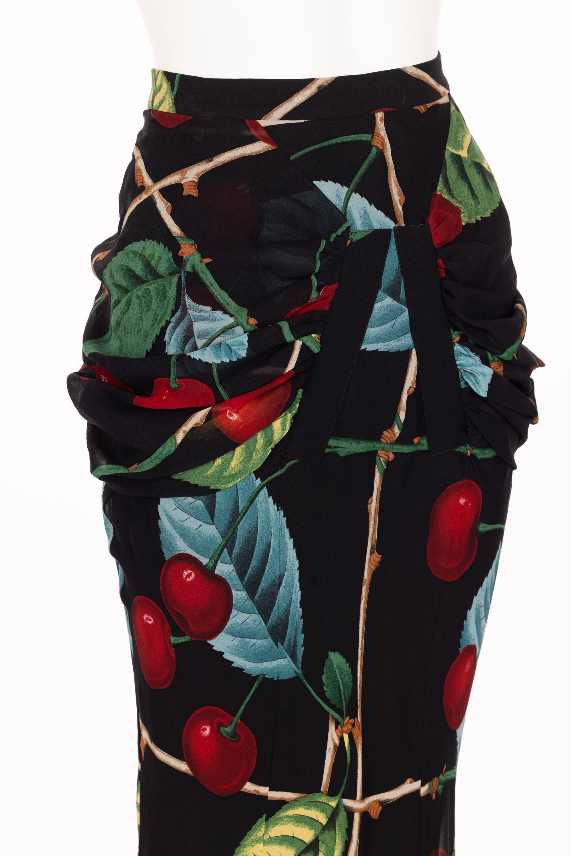 John Galliano Cherry Print Silk Maxi Skirt F/W 2003 3
