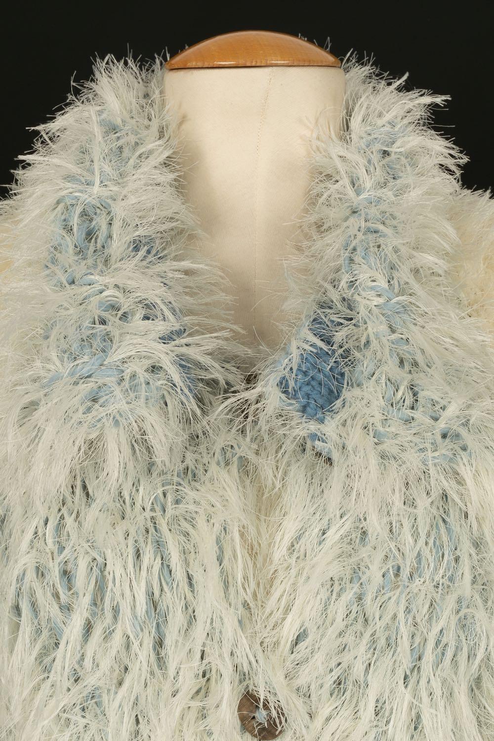 John Galliano - Manteau avec mélange de laine dans les tons bleus, automne 2005 en vente 1