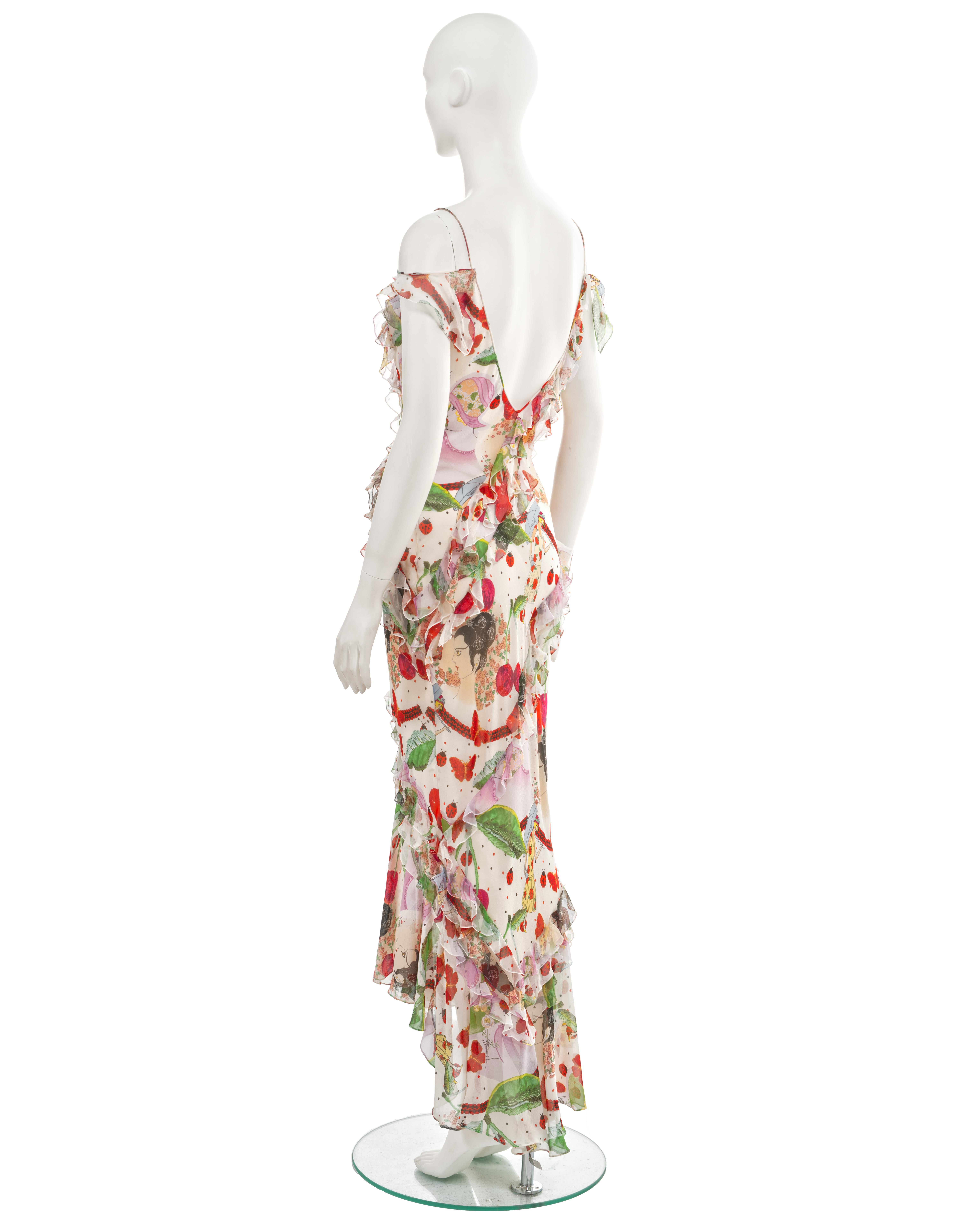 John Galliano colourful novelty print silk chiffon evening dress, ss 2005 5