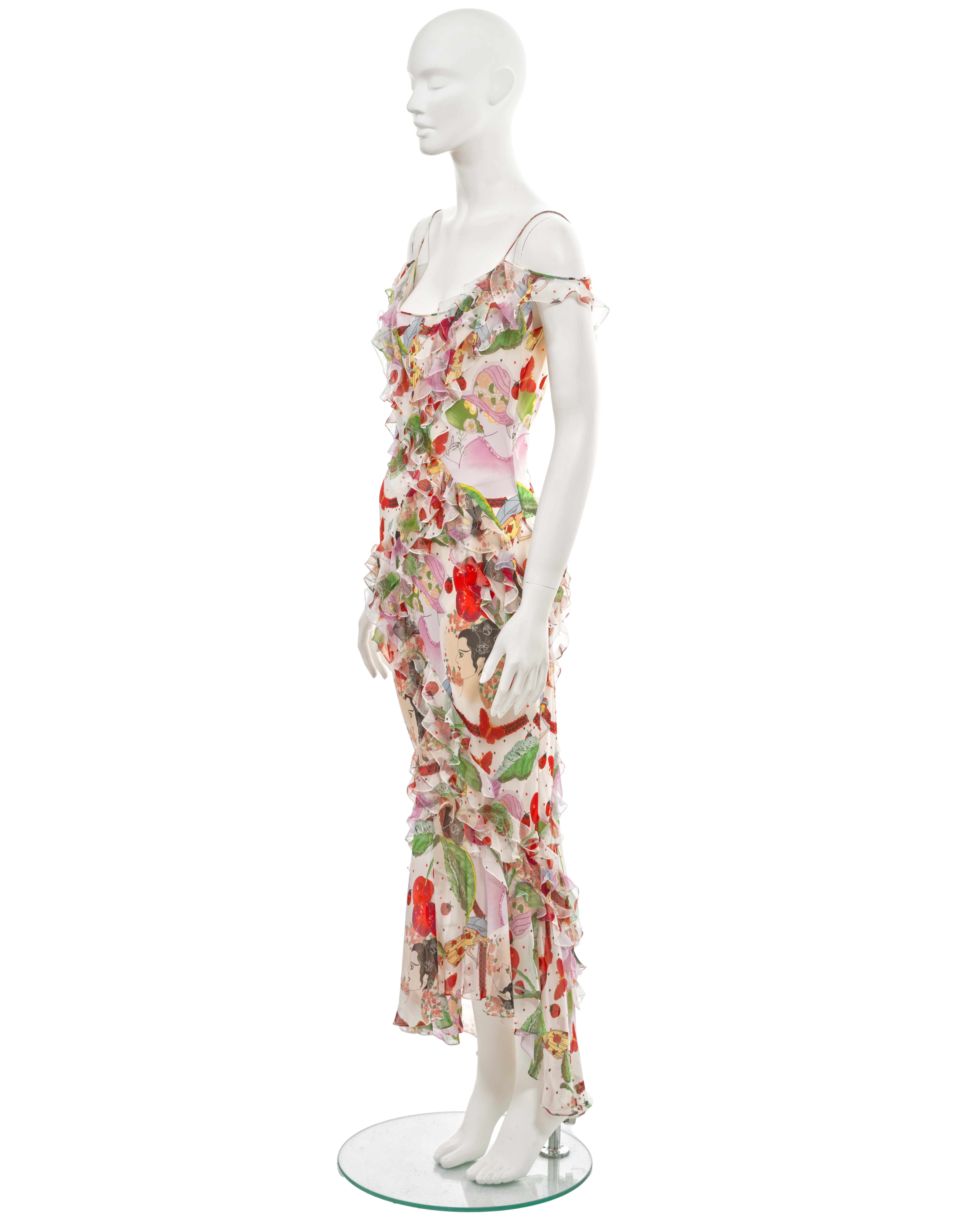 John Galliano colourful novelty print silk chiffon evening dress, ss 2005 2