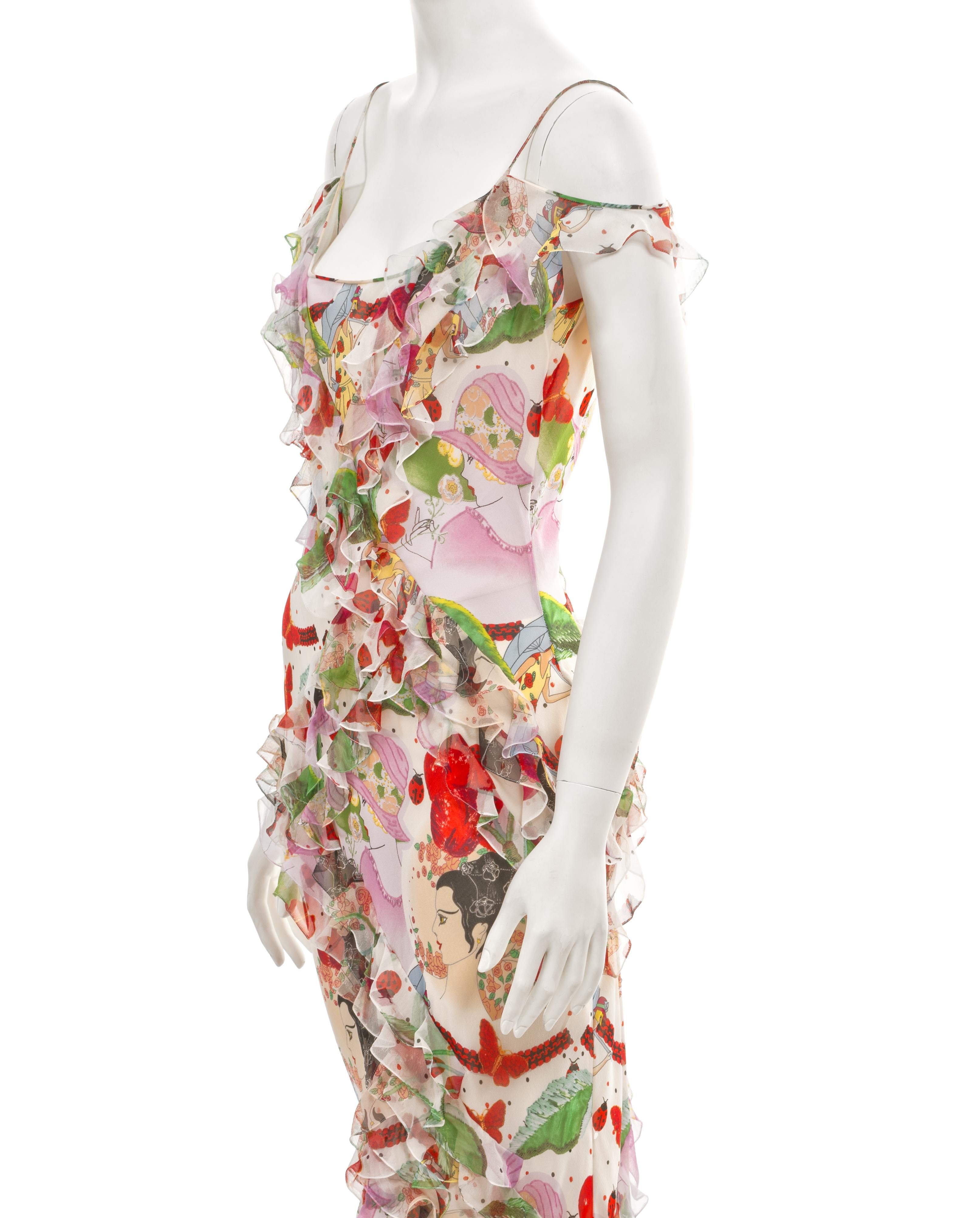John Galliano colourful novelty print silk chiffon evening dress, ss 2005 3