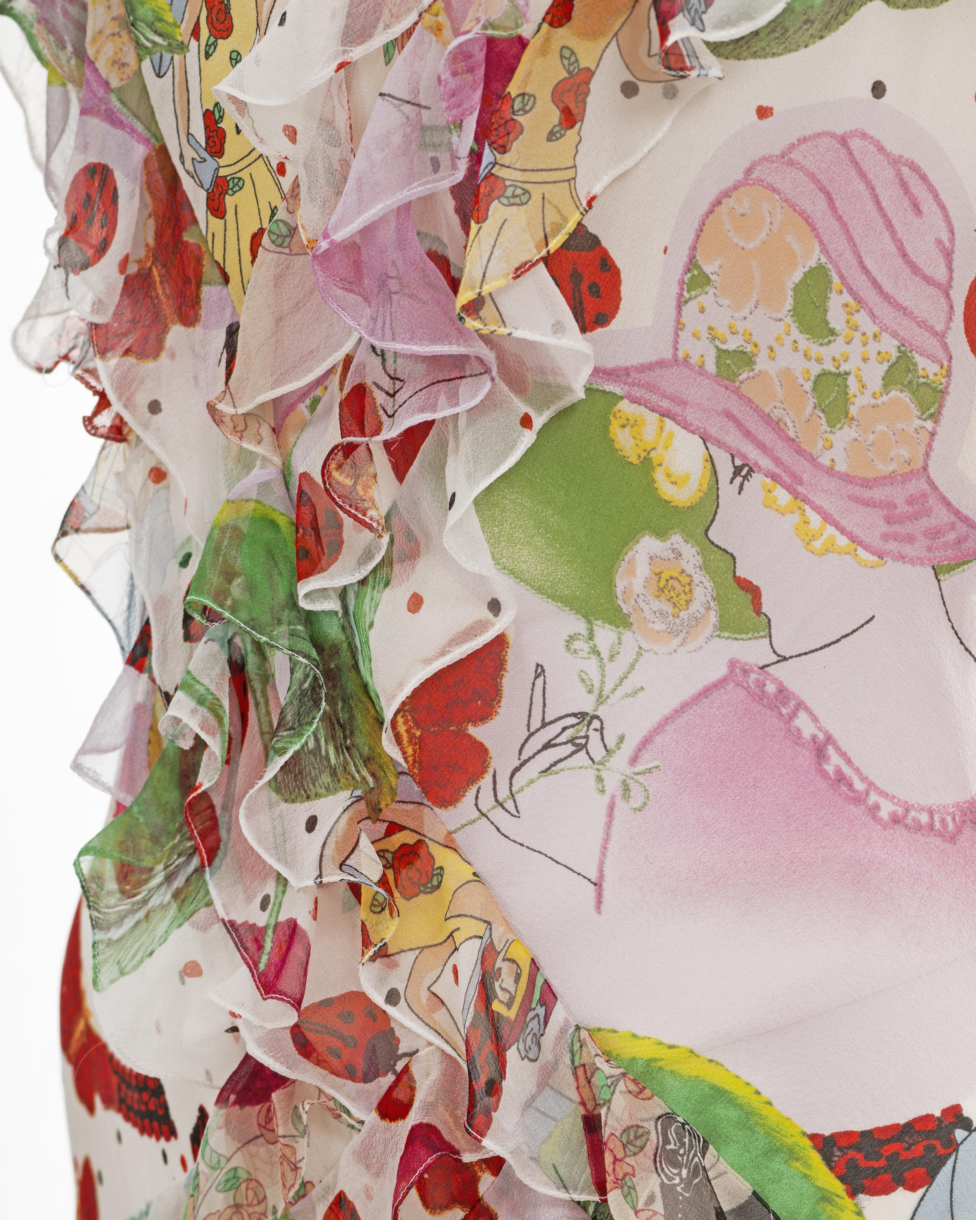 John Galliano colourful novelty print silk chiffon evening dress, ss 2005 4