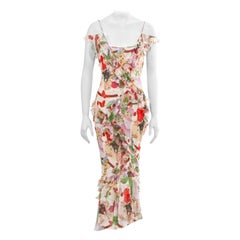John Galliano colourful novelty print silk chiffon evening dress, ss 2005