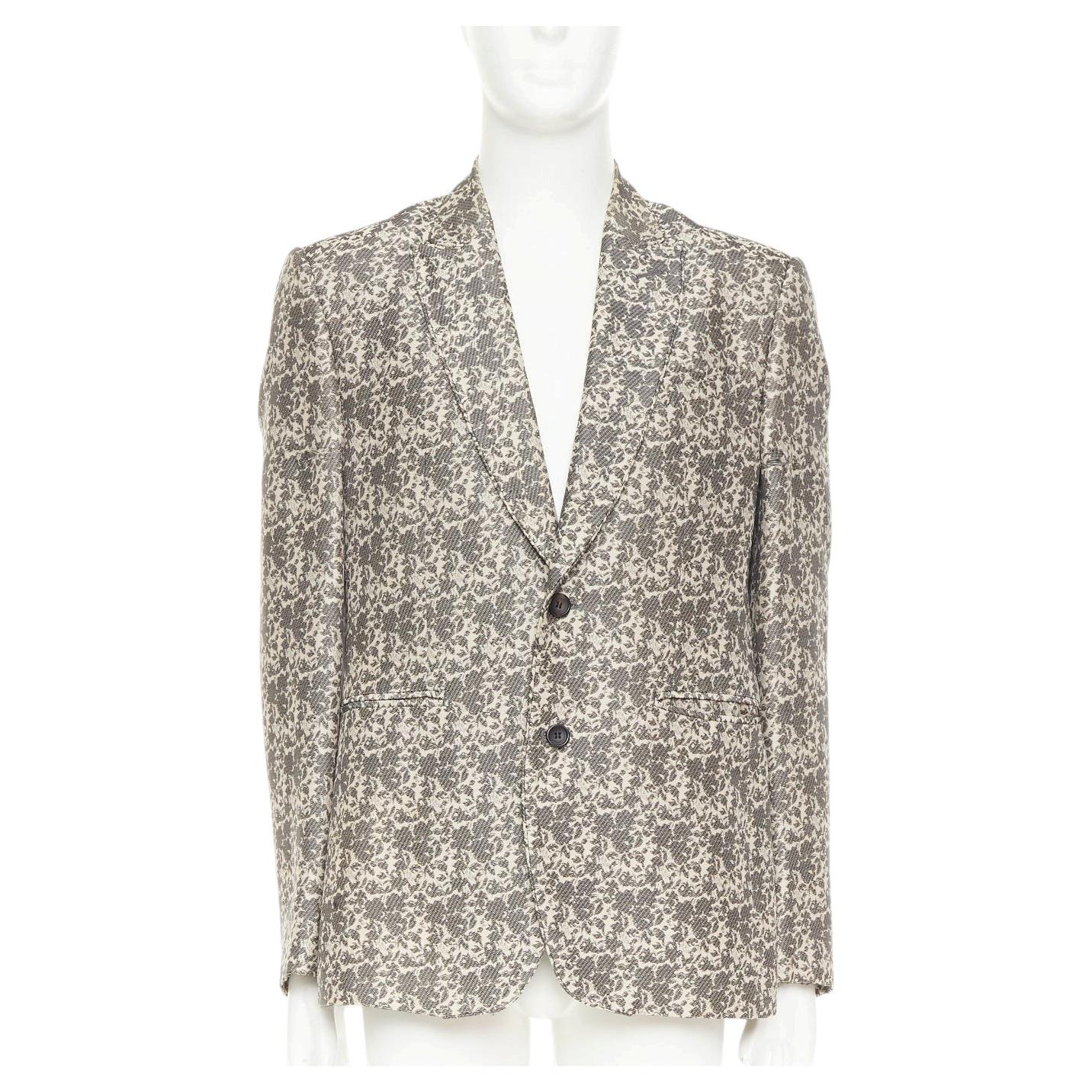 JOHN GALLIANO cotton blend grey floral jacquard tapestry blazer jacket EU50 L