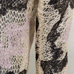 JOHN GALLIANO cream black lace insert open knit hook eye sweater cardigan M