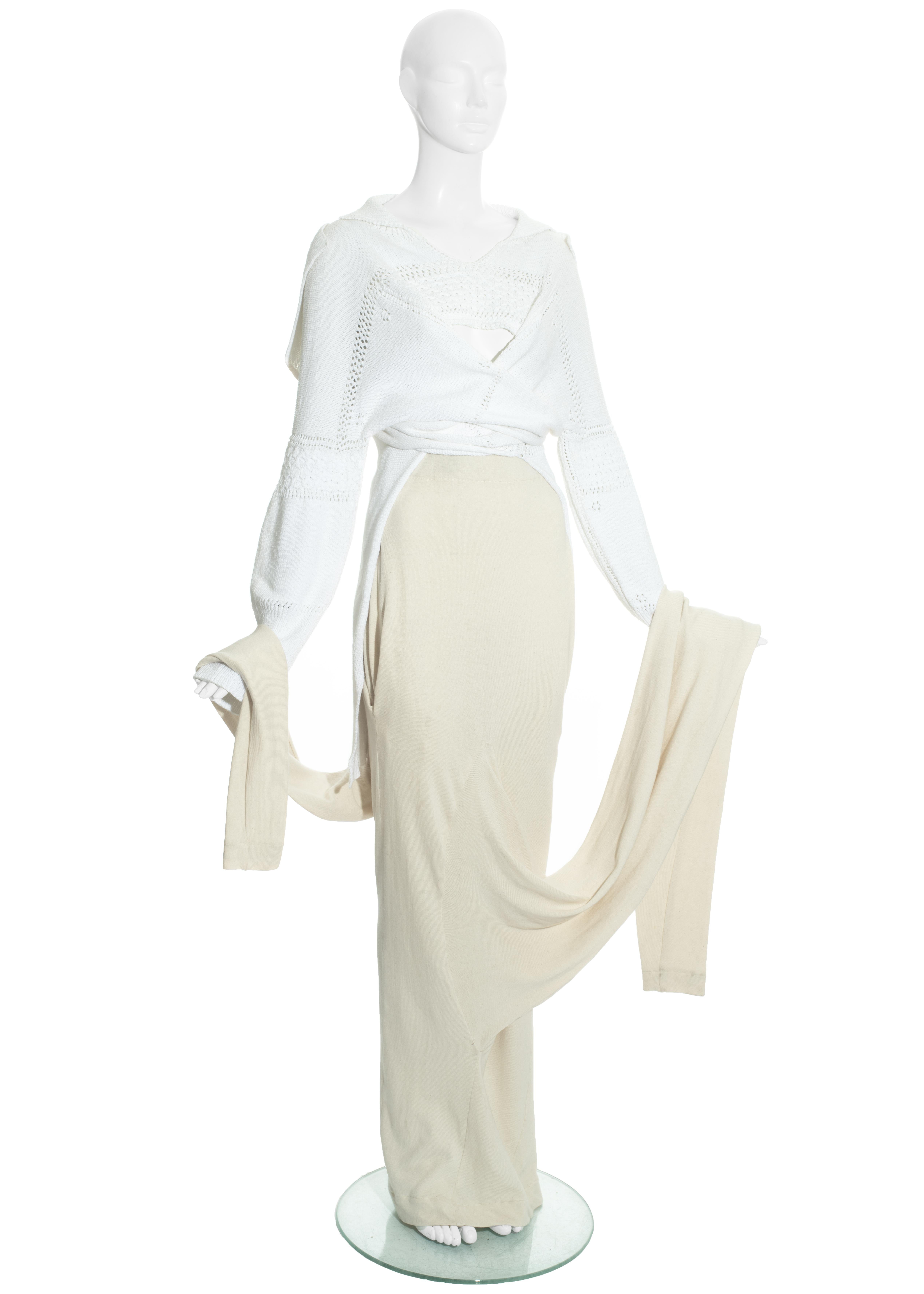 Beige John Galliano - Ensemble jupe et pull en coton crème, automne-hiver 1985 en vente