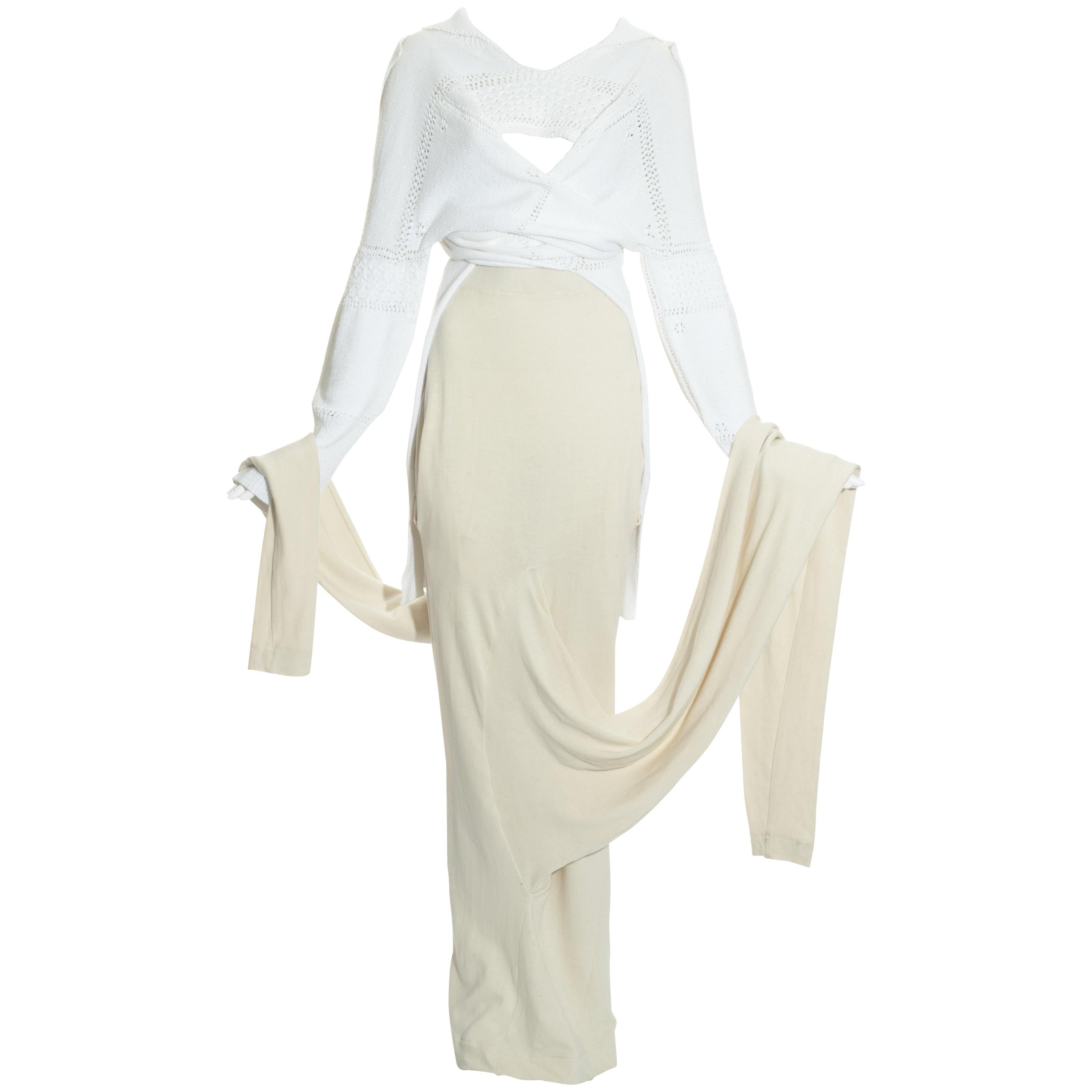 John Galliano cream cotton skirt and sweater set, fw 1985 For Sale