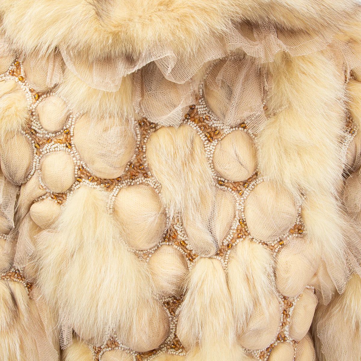 JOHN GALLIANO cream white BEADED FOX FUR Jacket 42 L In Excellent Condition In Zürich, CH