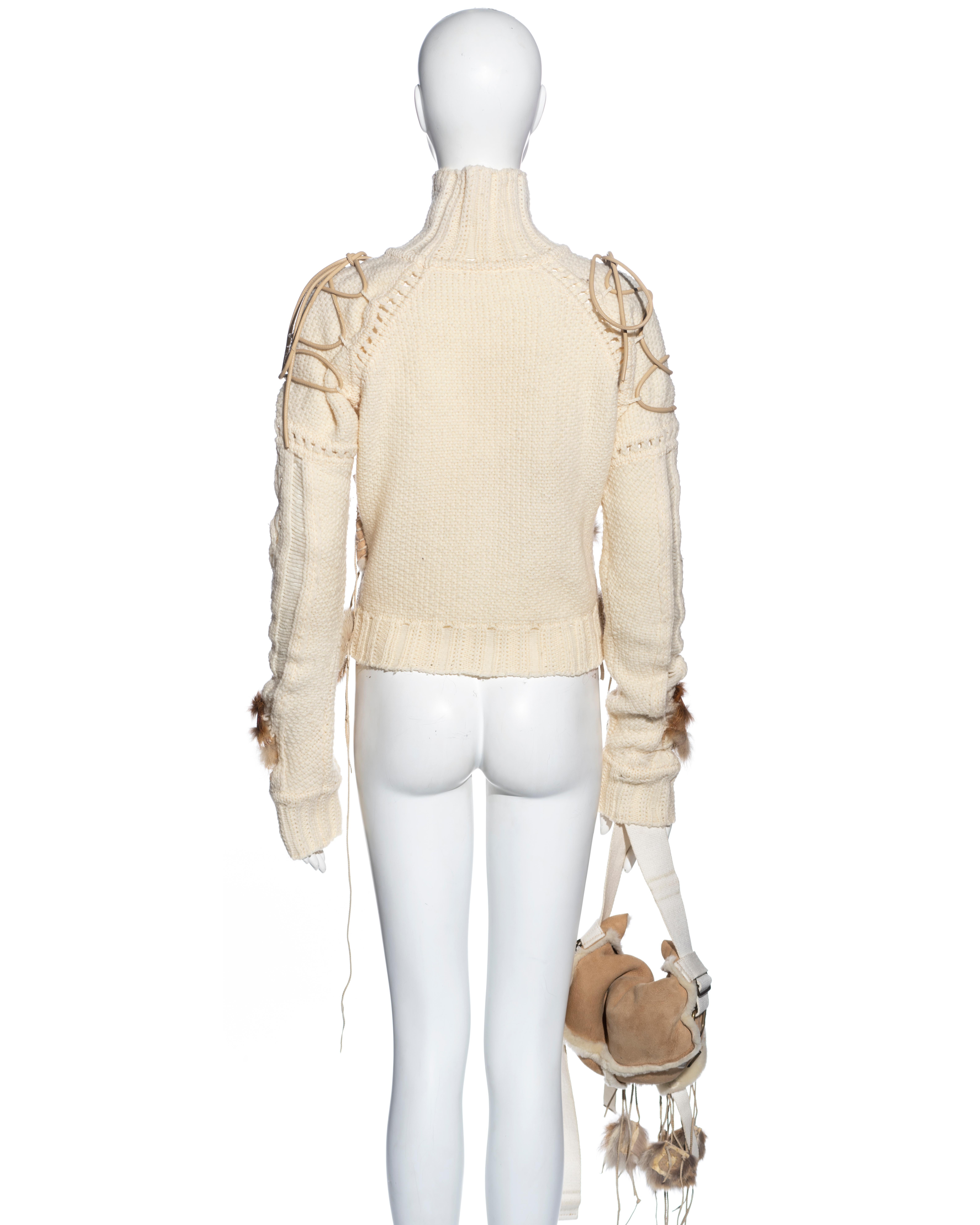 John Galliano cream wool and fur sweater with matching shearling bag, fw 2002 For Sale 6