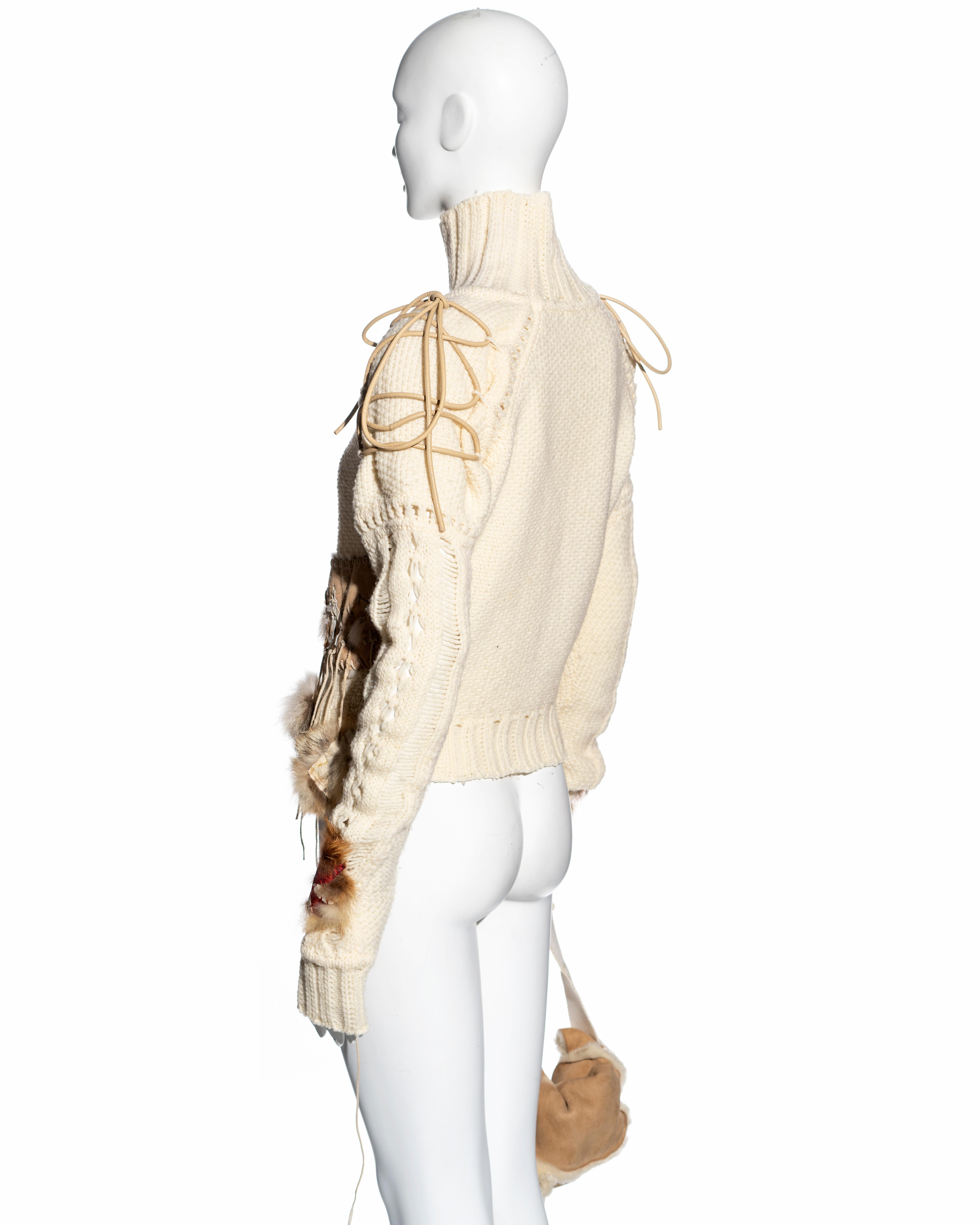 John Galliano cream wool and fur sweater with matching shearling bag, fw 2002 For Sale 7