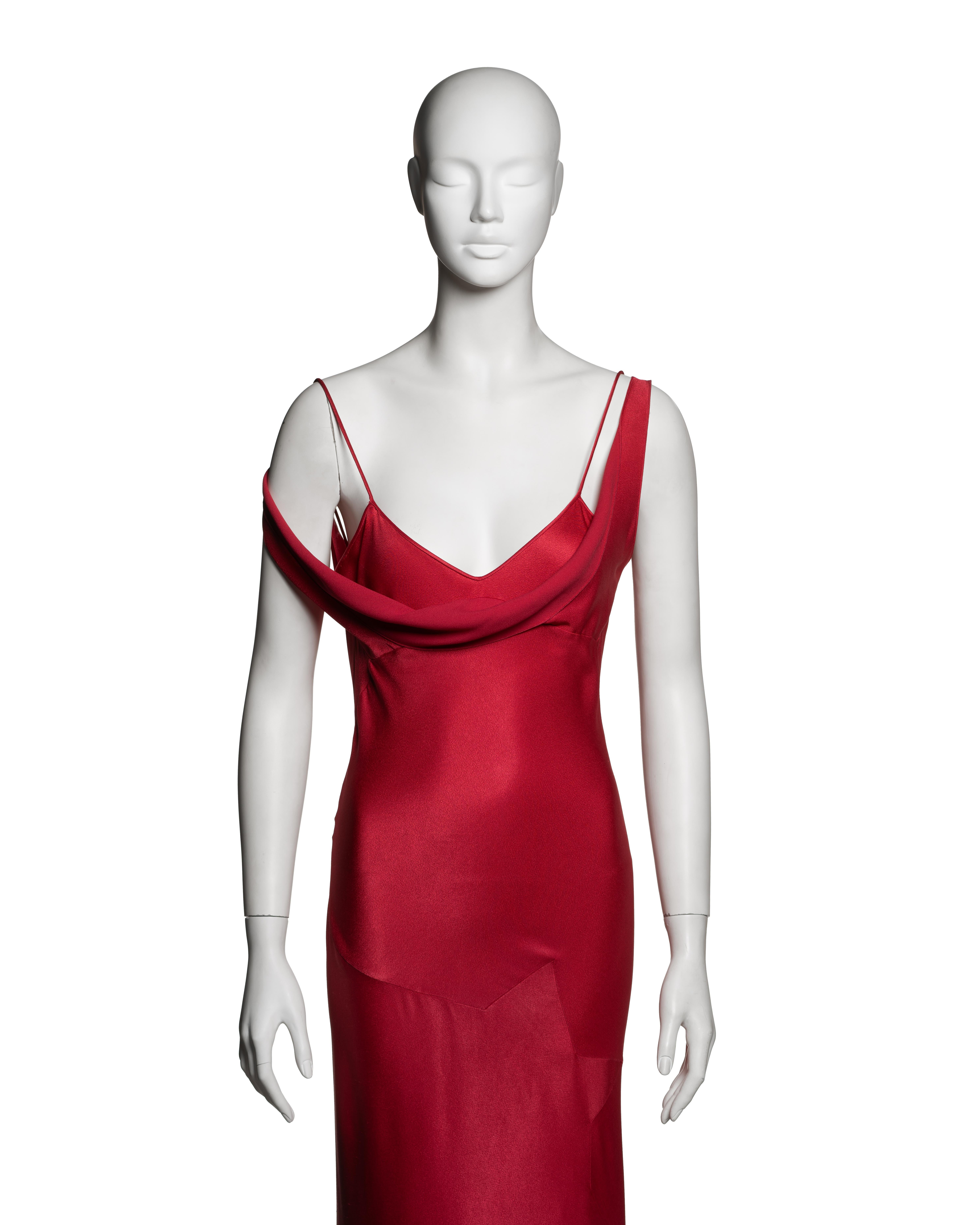 Red John Galliano Crimson Bias-Cut Satin Evening Dress, FW 1994