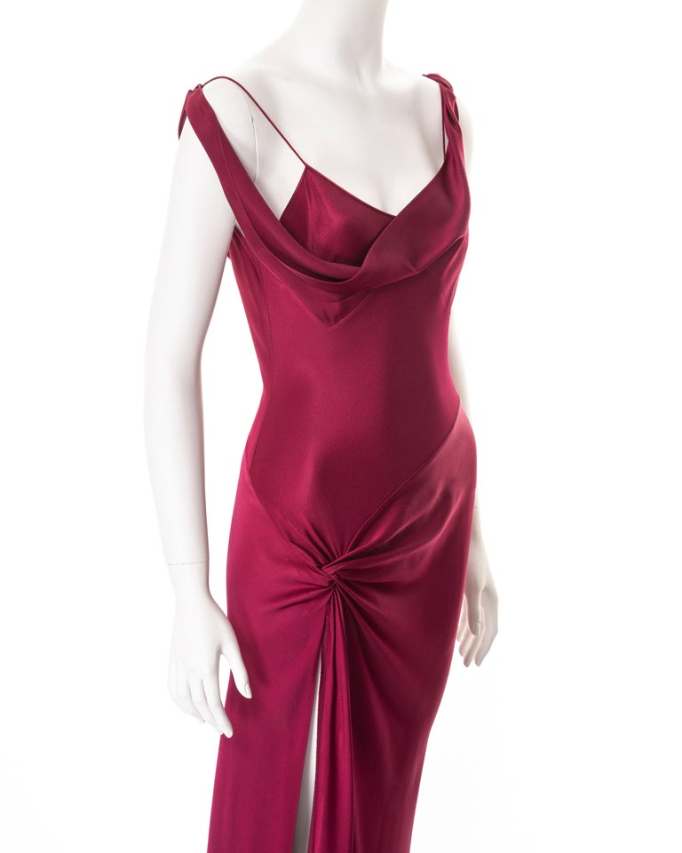 John Galliano crimson bias-cut satin evening dress, fw 1999 For Sale at ...