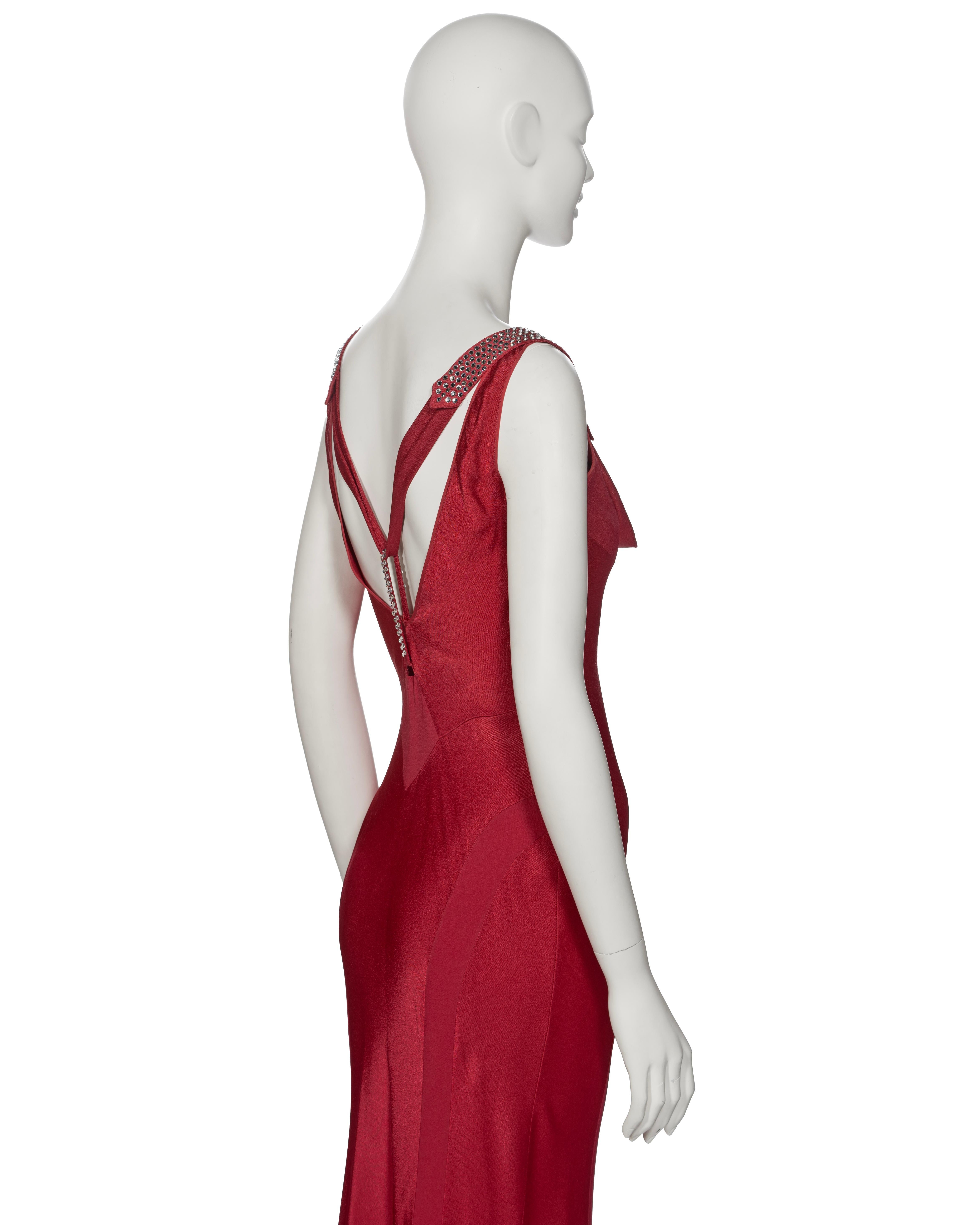 John Galliano Crystal Adorned Crimson Satin Evening Dress and Shawl, ss 2001 For Sale 6