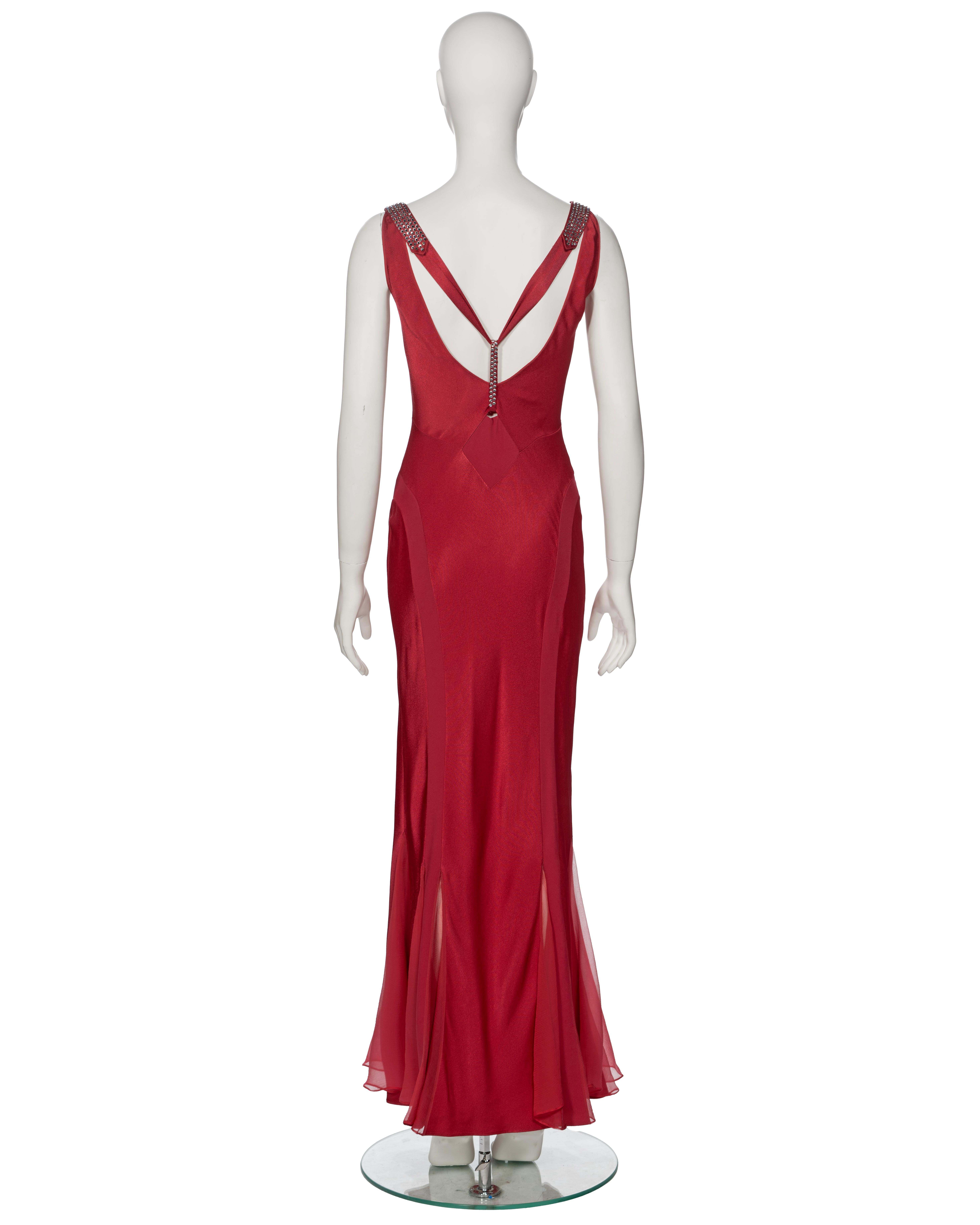John Galliano Crystal Adorned Crimson Satin Evening Dress and Shawl, ss 2001 For Sale 7