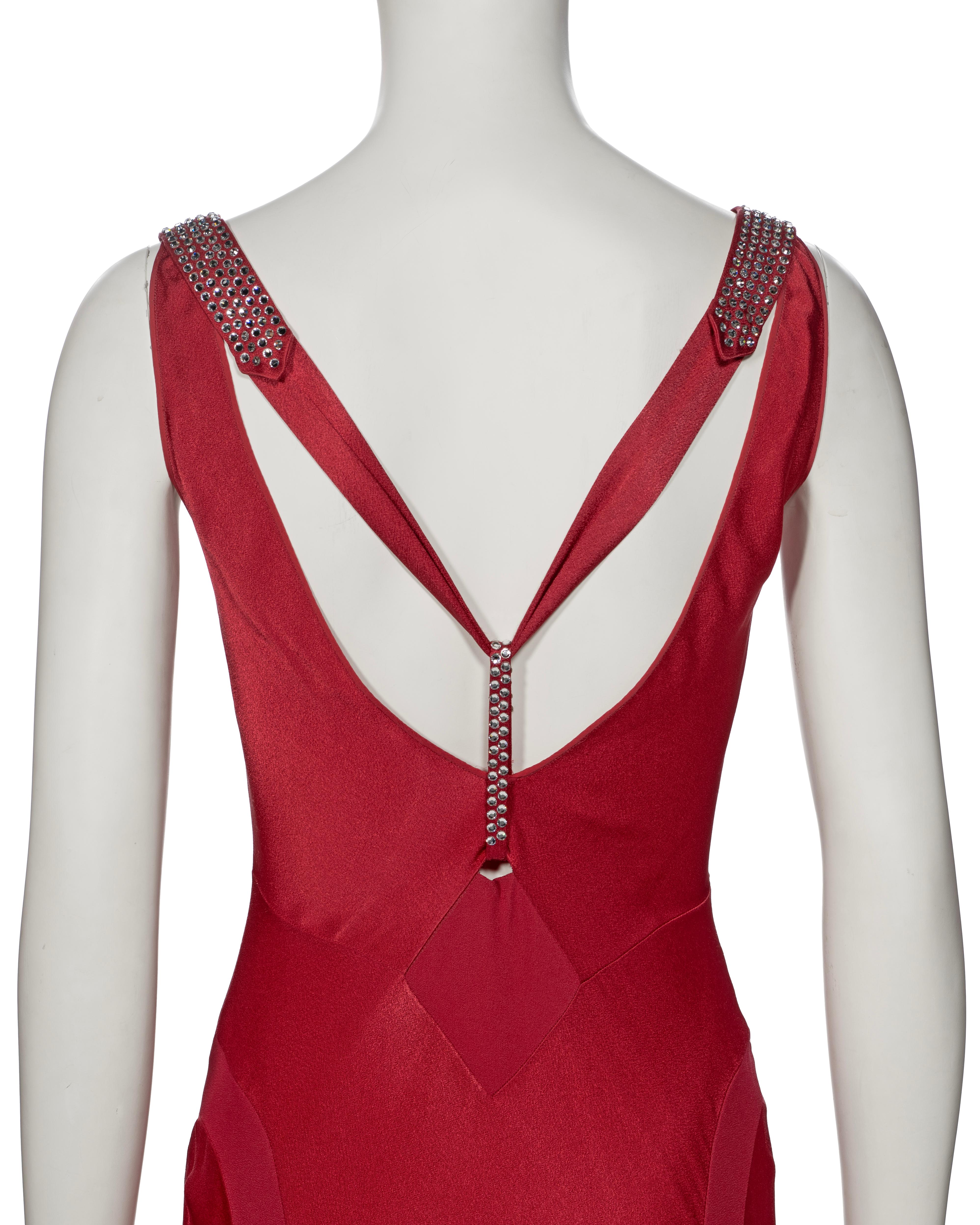 John Galliano Crystal Adorned Crimson Satin Evening Dress and Shawl, ss 2001 For Sale 8