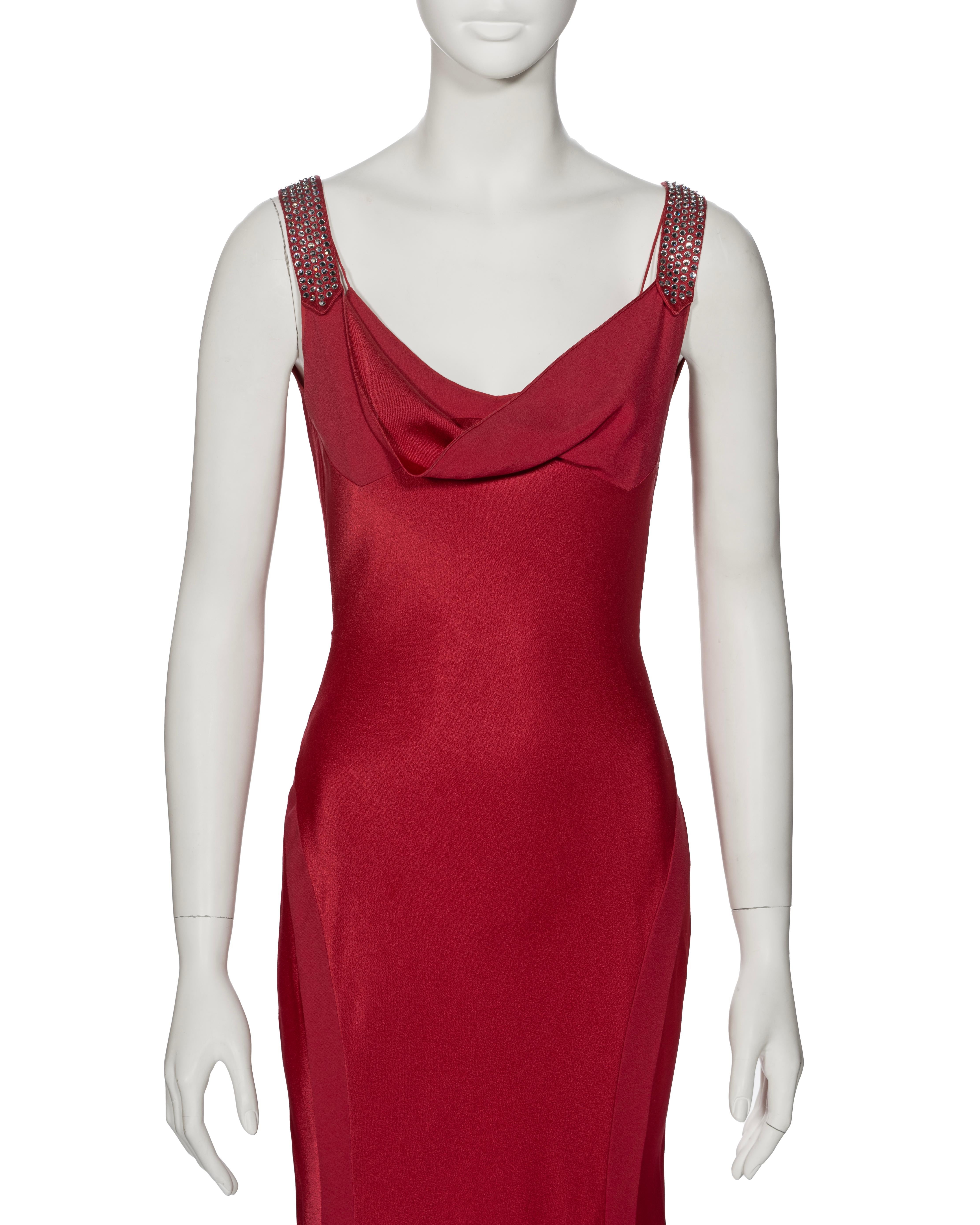 John Galliano Crystal Adorned Crimson Satin Evening Dress and Shawl, ss 2001 For Sale 1